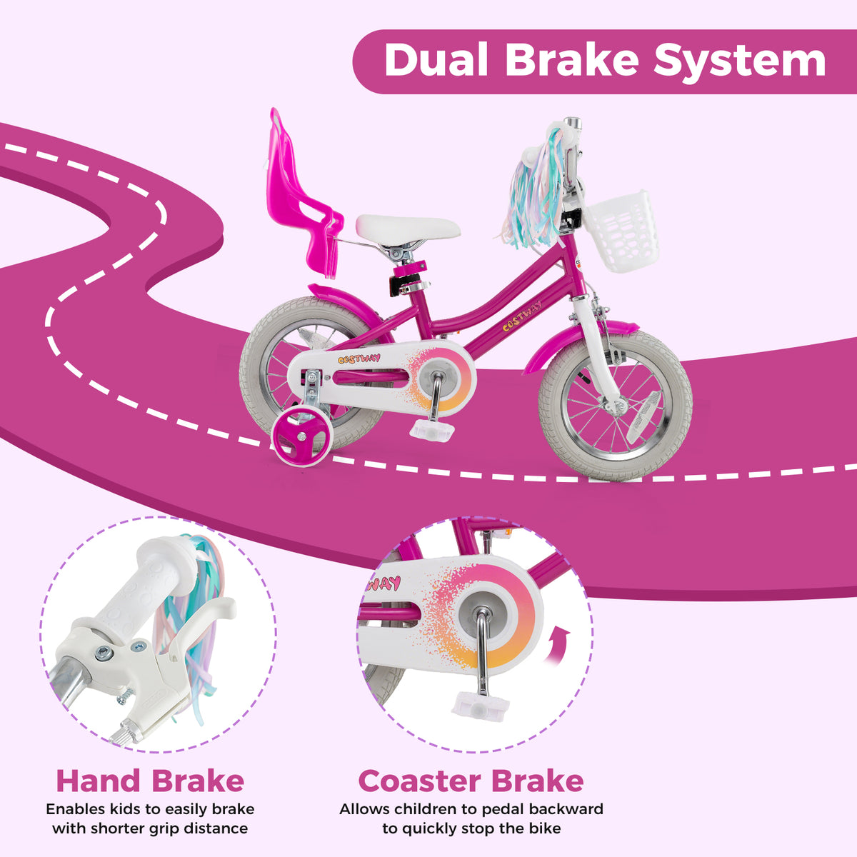 12" Kids Bike with Training Wheels and Dual Brake System-Kids Bike-DECOROLALA
