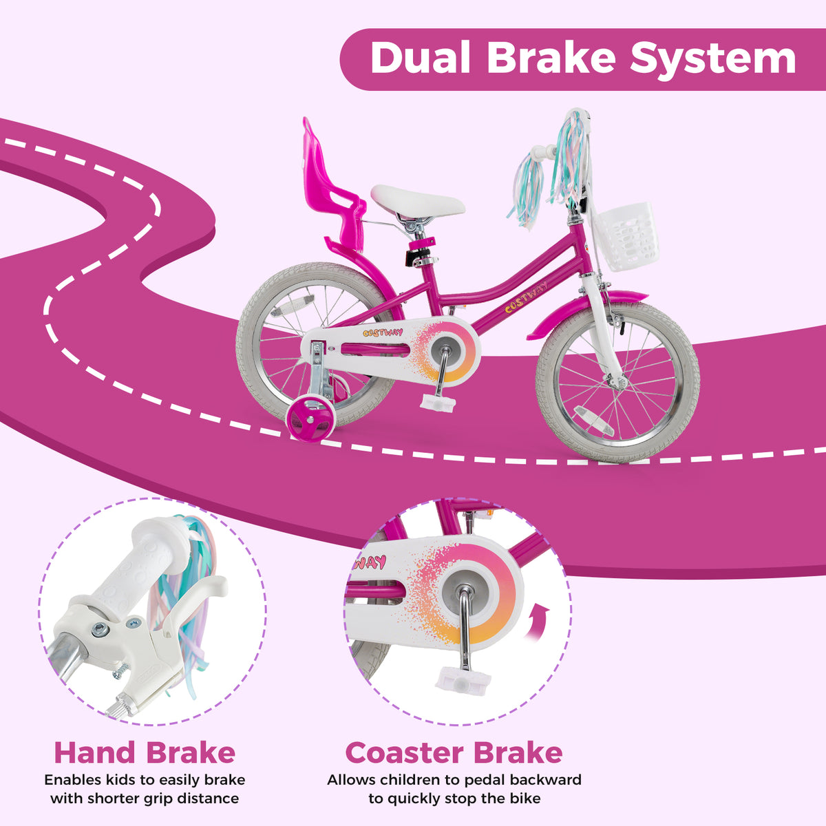 12" Kids Bike with Training Wheels and Dual Brake System-Kids Bike-DECOROLALA