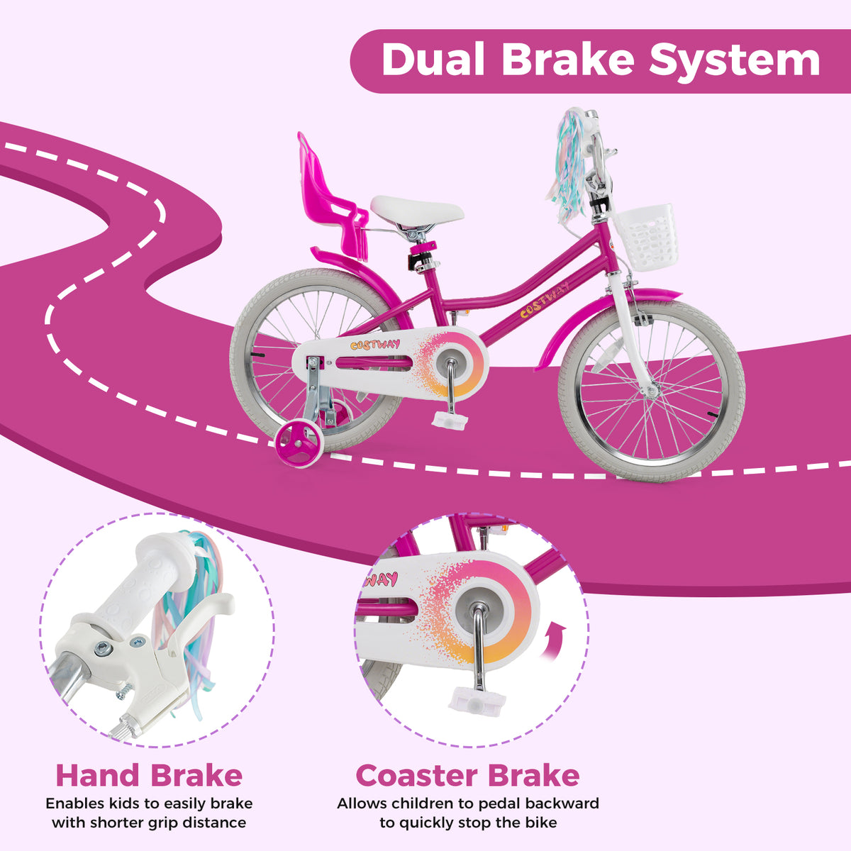 12" Kids Bike with Training Wheels and Dual Brake System-Kids Bike-DECOROLALA