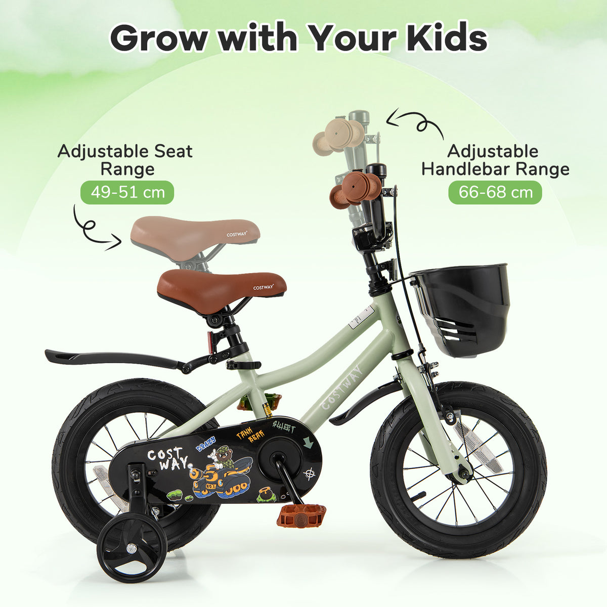 12" Kids Bike with Training Wheels for 3-4 Years Old-Kids Bike-DECOROLALA