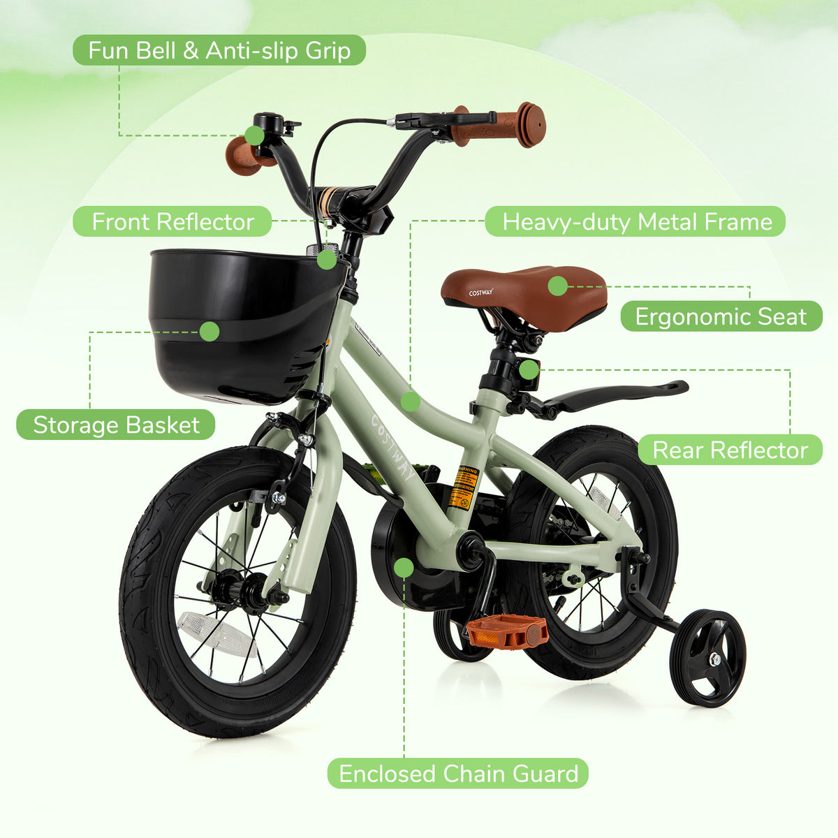 12" Kids Bike with Training Wheels for 3-4 Years Old-Kids Bike-DECOROLALA