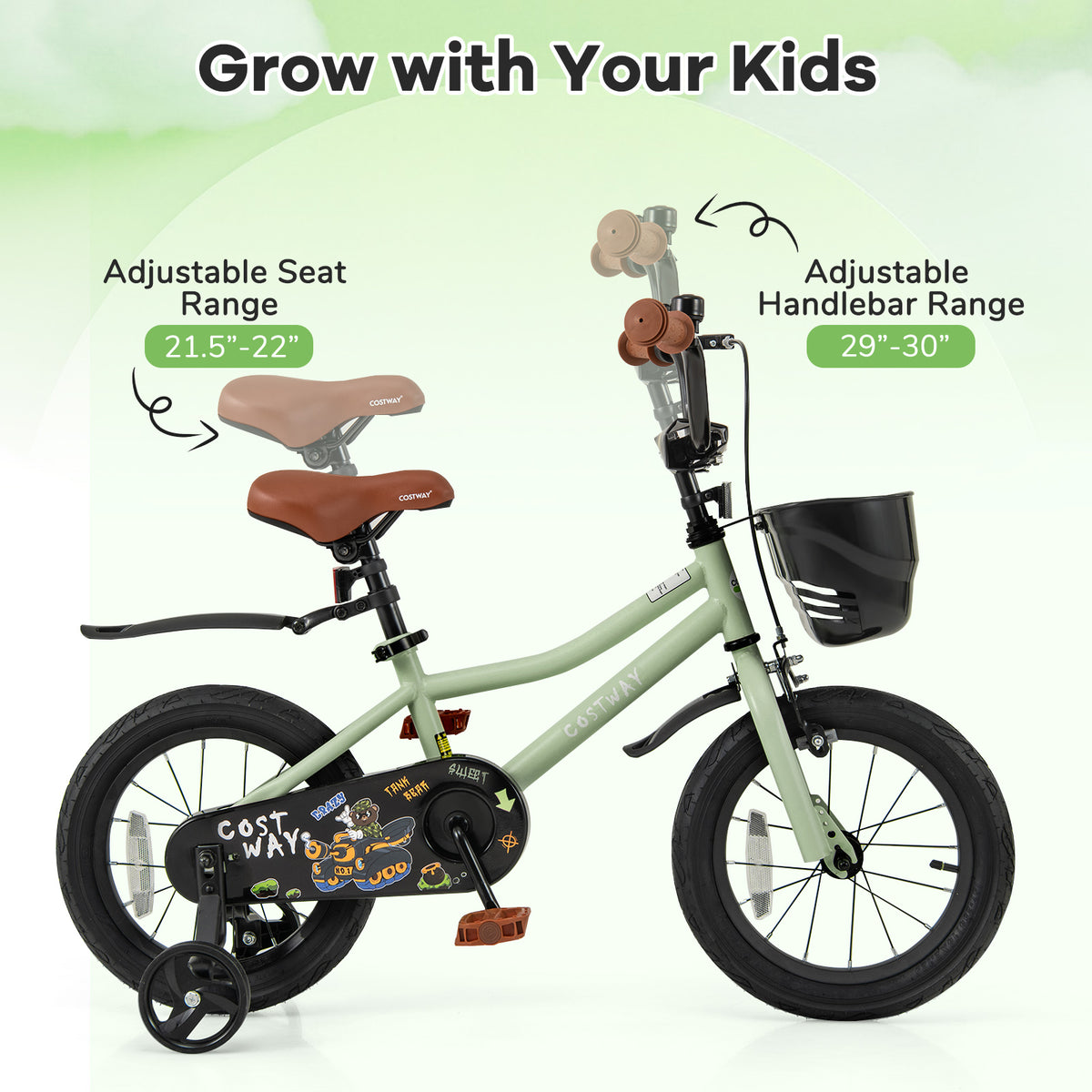 12" Kids Bike with Training Wheels for 3-4 Years Old-Kids Bike-DECOROLALA