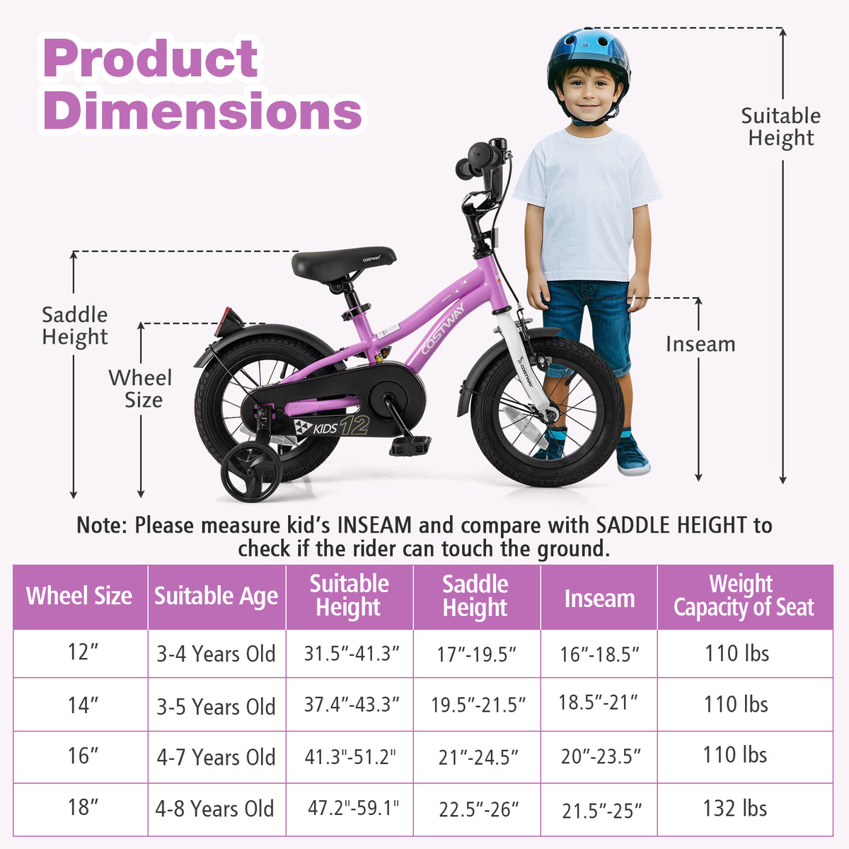 12" Kids Training Bicycle with Training Wheels for Ages 3-4-Kids Bike-DECOROLALA