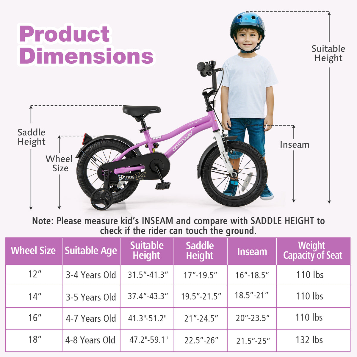 12" Kids Training Bicycle with Training Wheels for Ages 3-4-Kids Bike-DECOROLALA