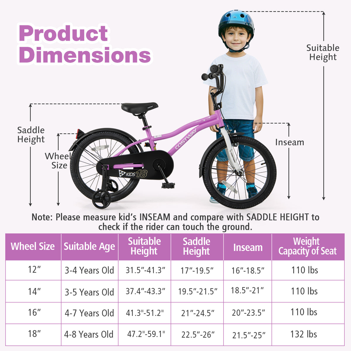 12" Kids Training Bicycle with Training Wheels for Ages 3-4-Kids Bike-DECOROLALA