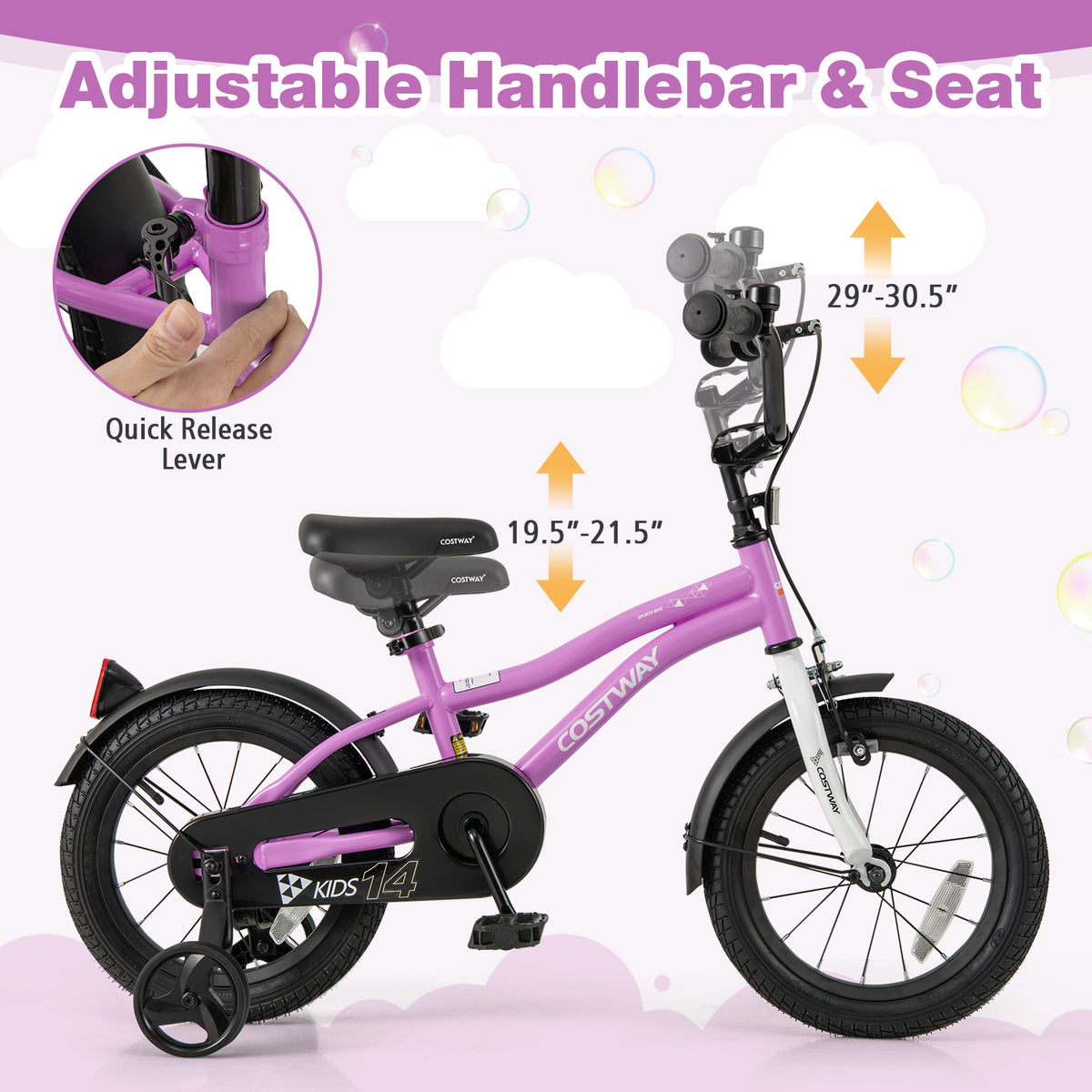 12" Kids Training Bicycle with Training Wheels for Ages 3-4-Kids Bike-DECOROLALA