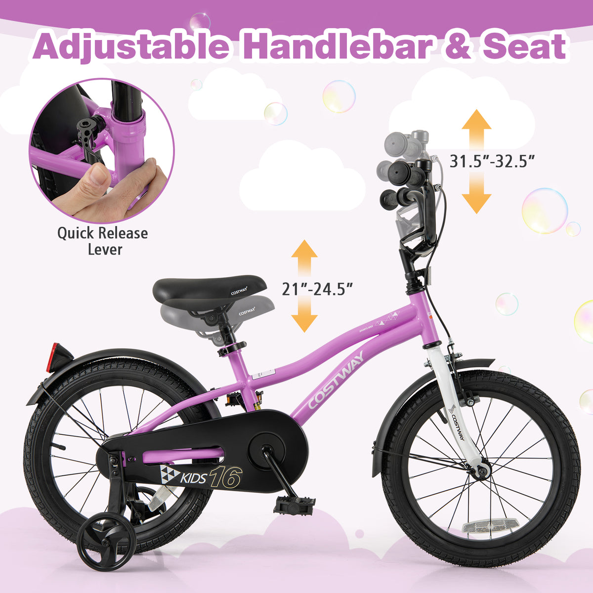 12" Kids Training Bicycle with Training Wheels for Ages 3-4-Kids Bike-DECOROLALA
