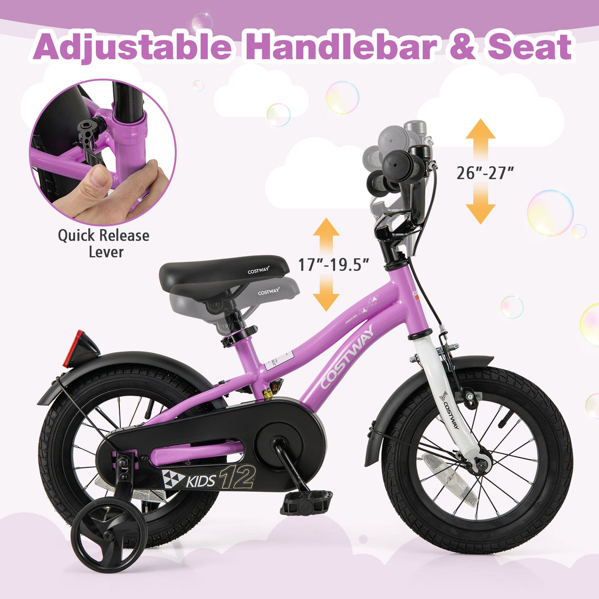 12" Kids Training Bicycle with Training Wheels for Ages 3-4-Kids Bike-DECOROLALA