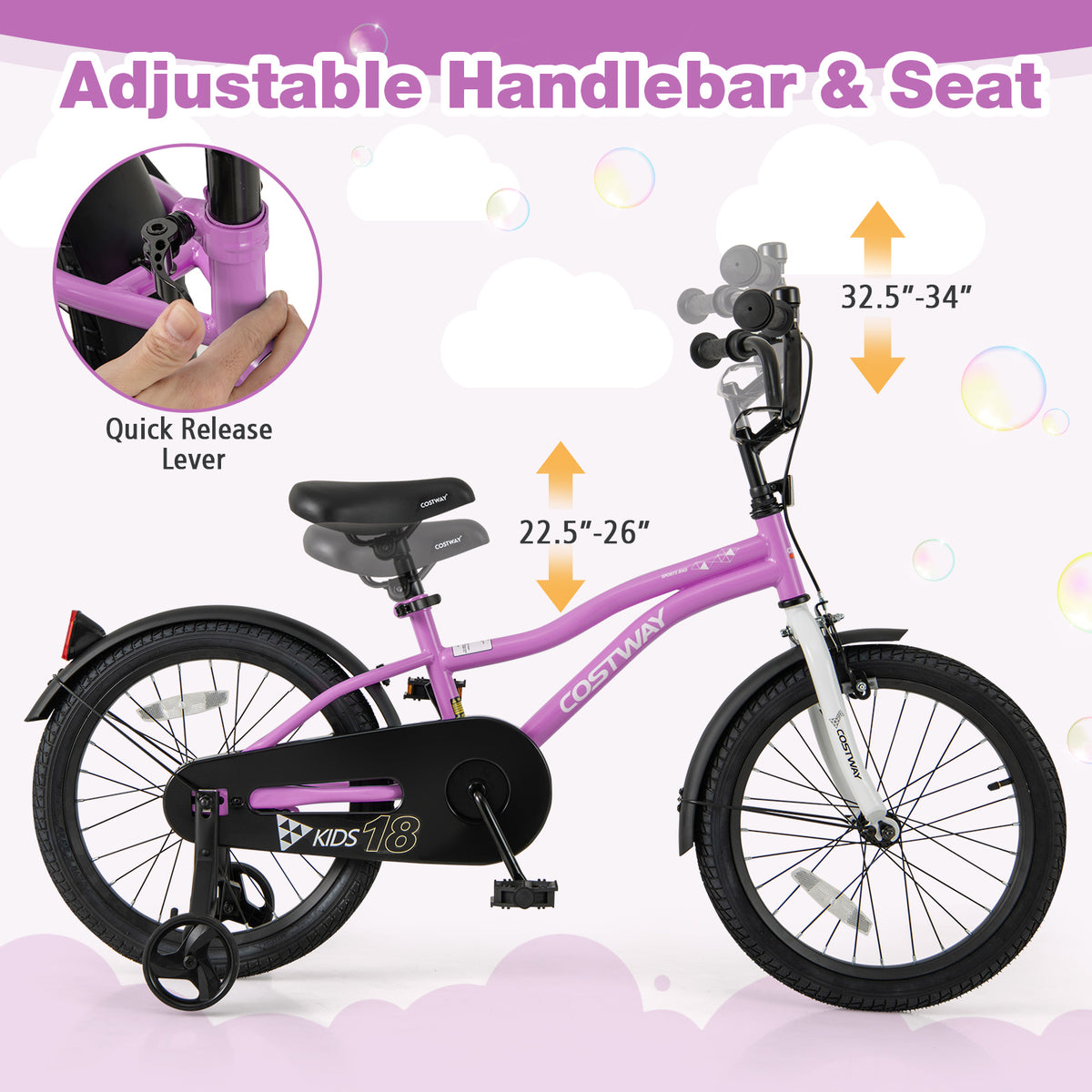 12" Kids Training Bicycle with Training Wheels for Ages 3-4-Kids Bike-DECOROLALA