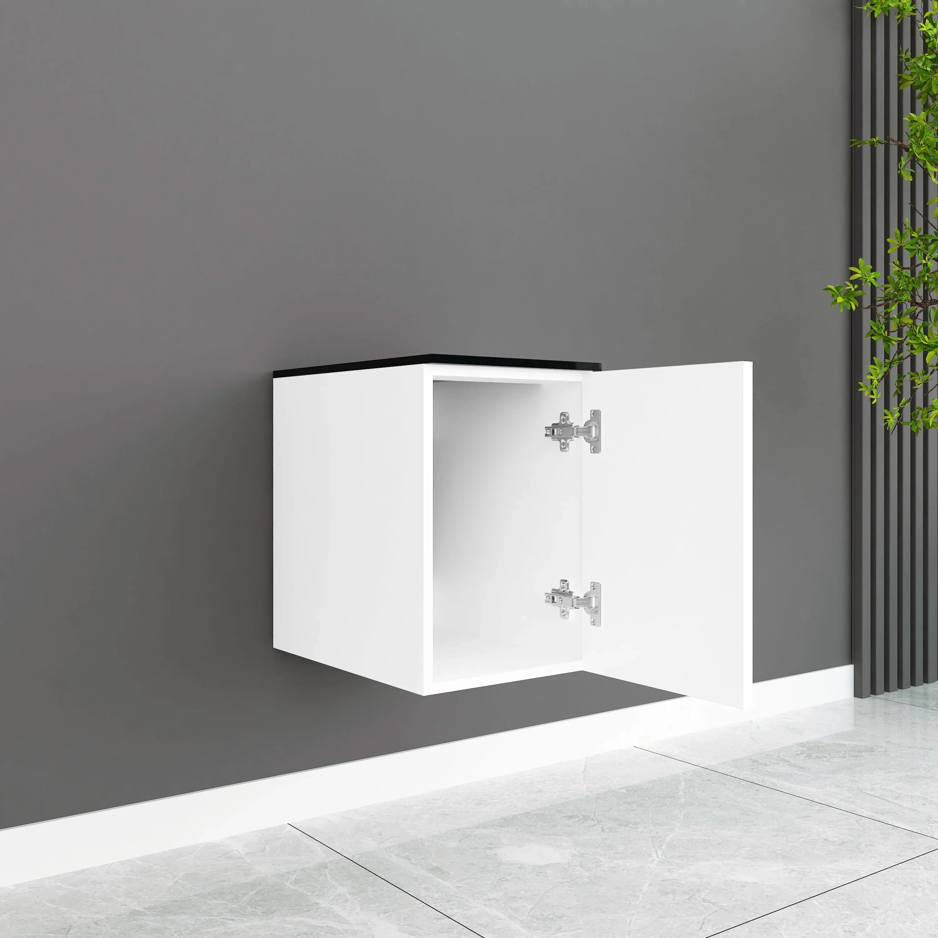 12" Matte White Wall Mount Middle Cabinet with Black Tempered Glass Countertop-Migration_Bathroom Vanities-DECOROLALA