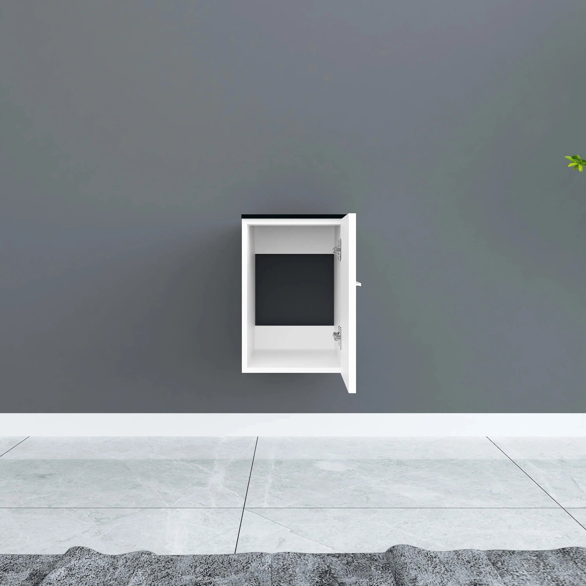 12" Matte White Wall Mount Middle Cabinet with Black Tempered Glass Countertop-Migration_Bathroom Vanities-DECOROLALA