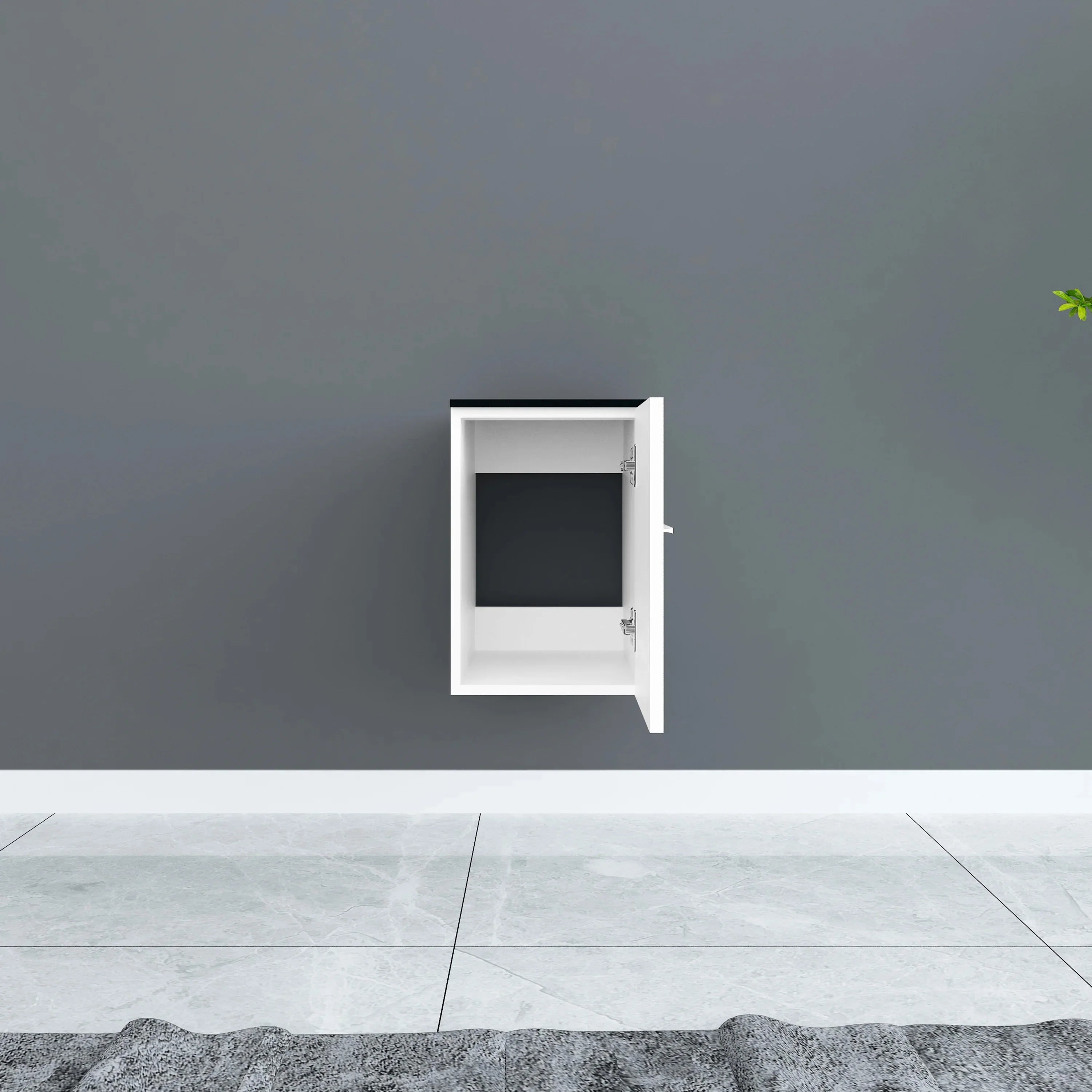 12" Matte White Wall Mount Middle Cabinet with Black Tempered Glass Countertop-Migration_Bathroom Vanities-DECOROLALA