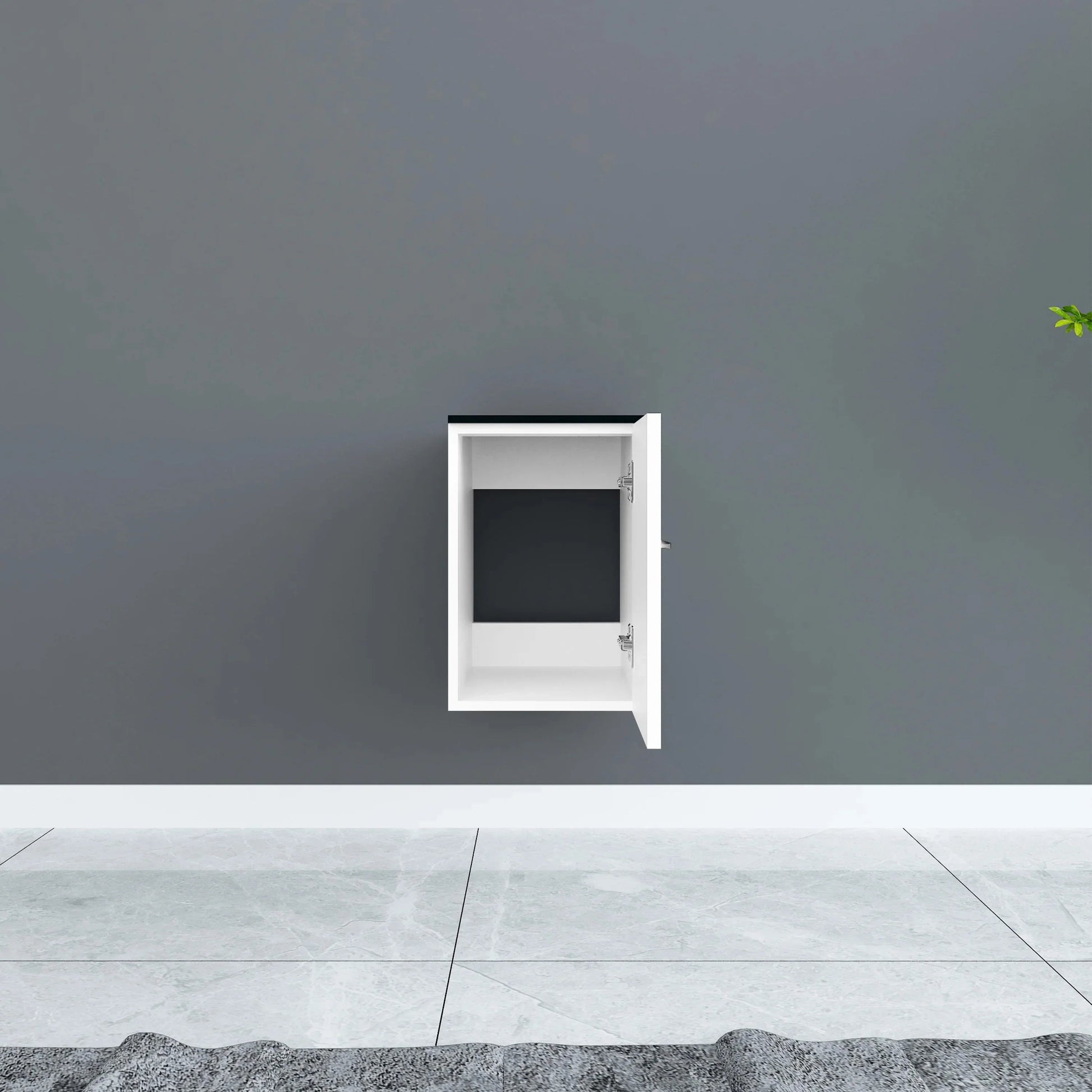 12" Matte White Wall Mount Middle Cabinet with Black Tempered Glass Countertop-Migration_Bathroom Vanities-DECOROLALA