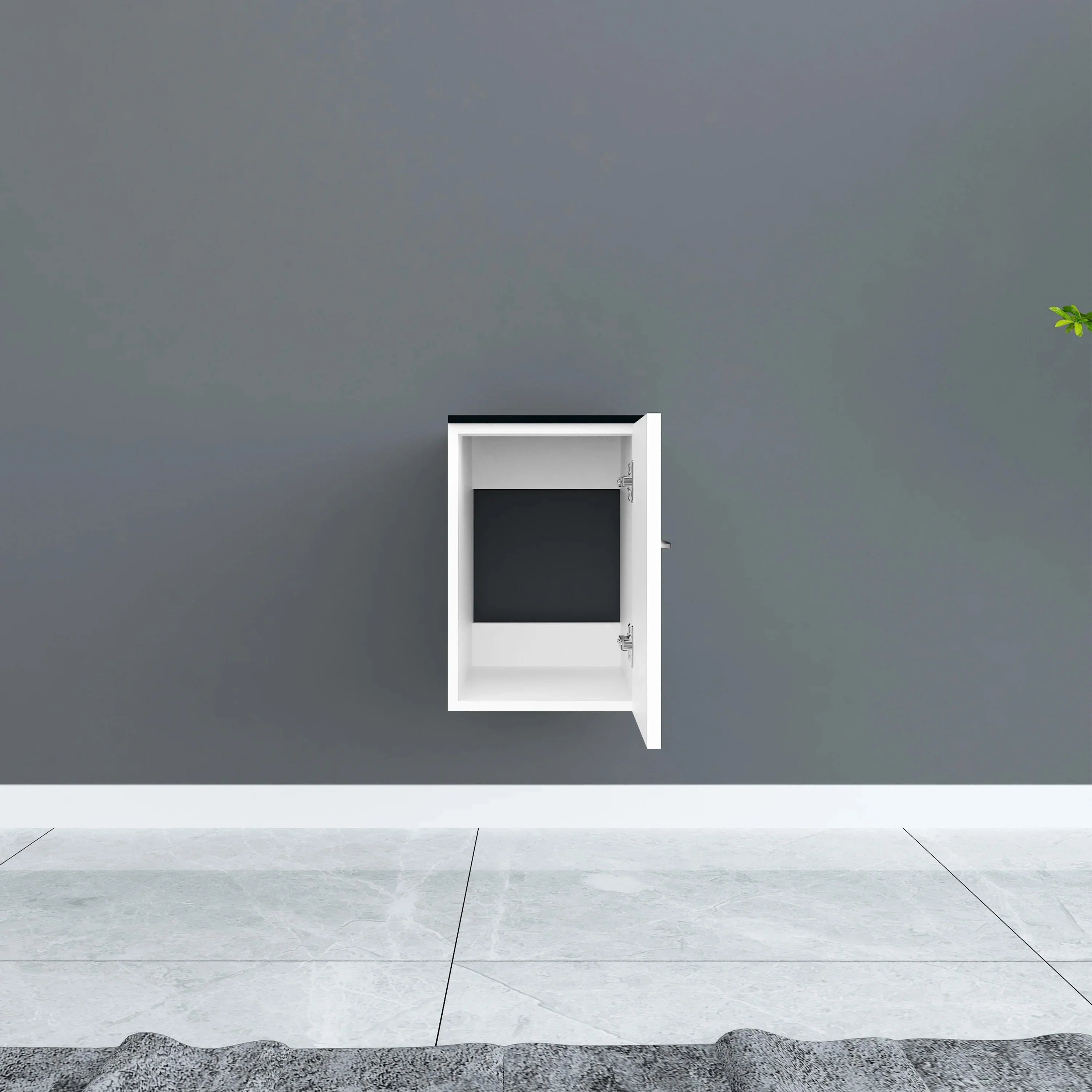 12" Matte White Wall Mount Middle Cabinet with Black Tempered Glass Countertop-Migration_Bathroom Vanities-DECOROLALA