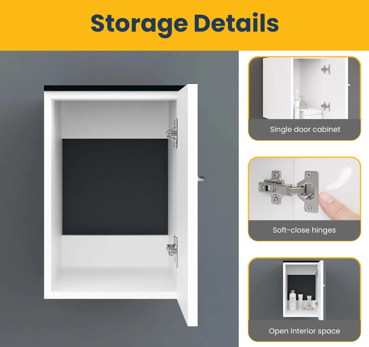 12" Matte White Wall Mount Middle Cabinet with Black Tempered Glass Countertop-Migration_Bathroom Vanities-DECOROLALA