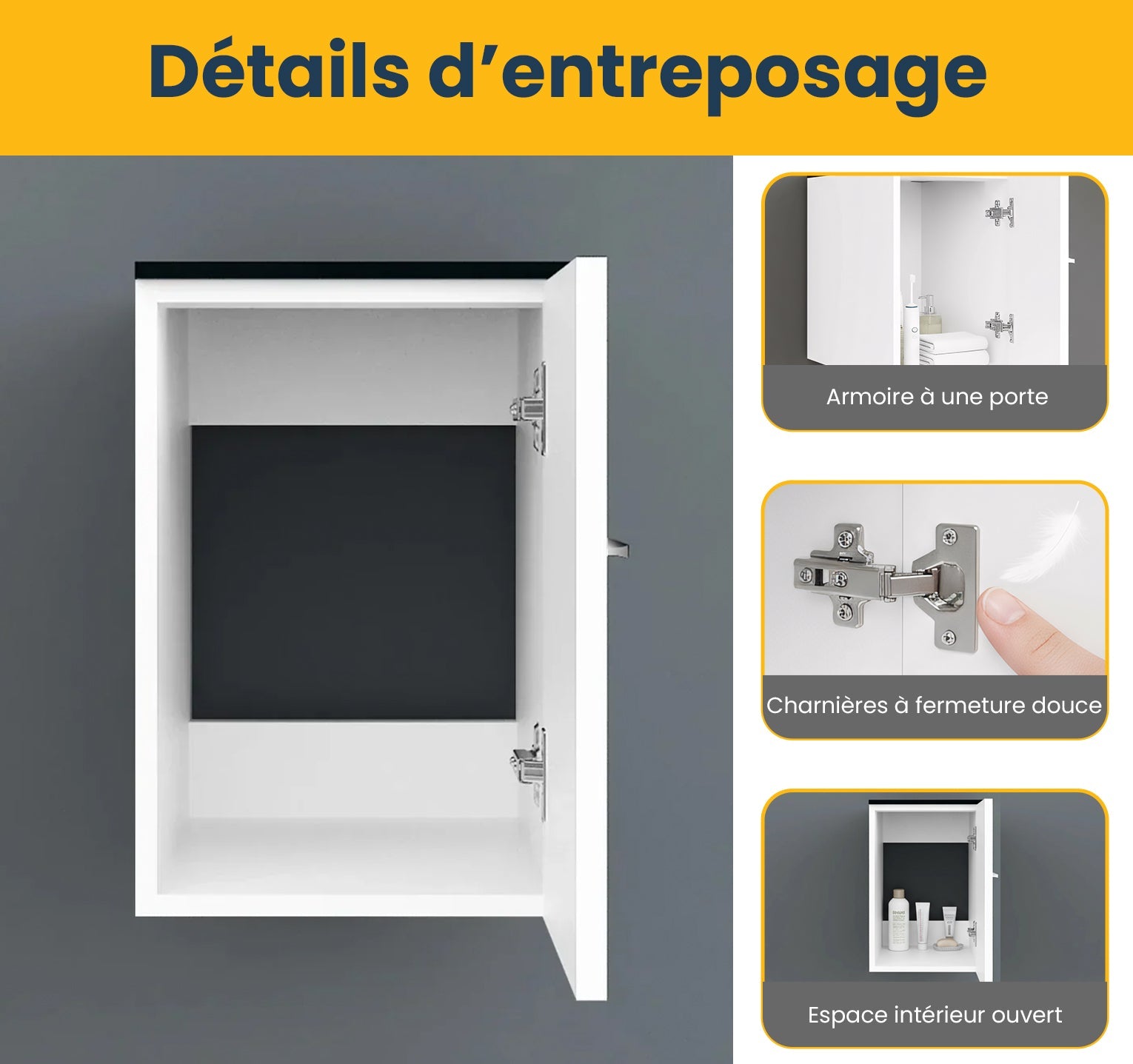 12" Matte White Wall Mount Middle Cabinet with Black Tempered Glass Countertop-Migration_Bathroom Vanities-DECOROLALA