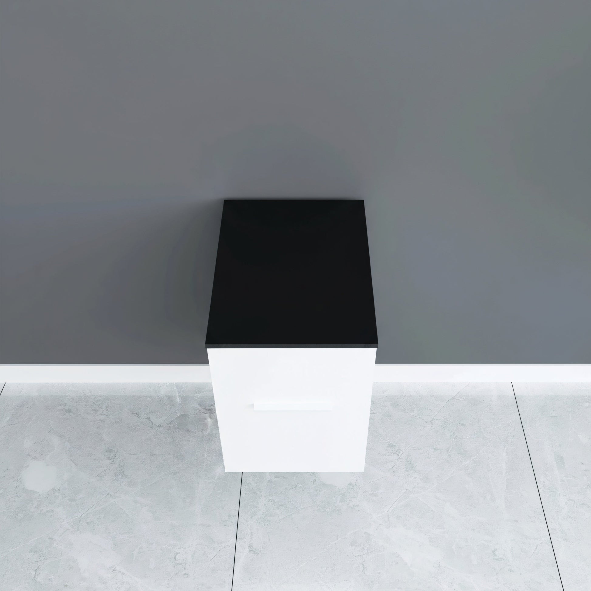 12" Matte White Wall Mount Middle Cabinet with Black Tempered Glass Countertop-Migration_Bathroom Vanities-DECOROLALA