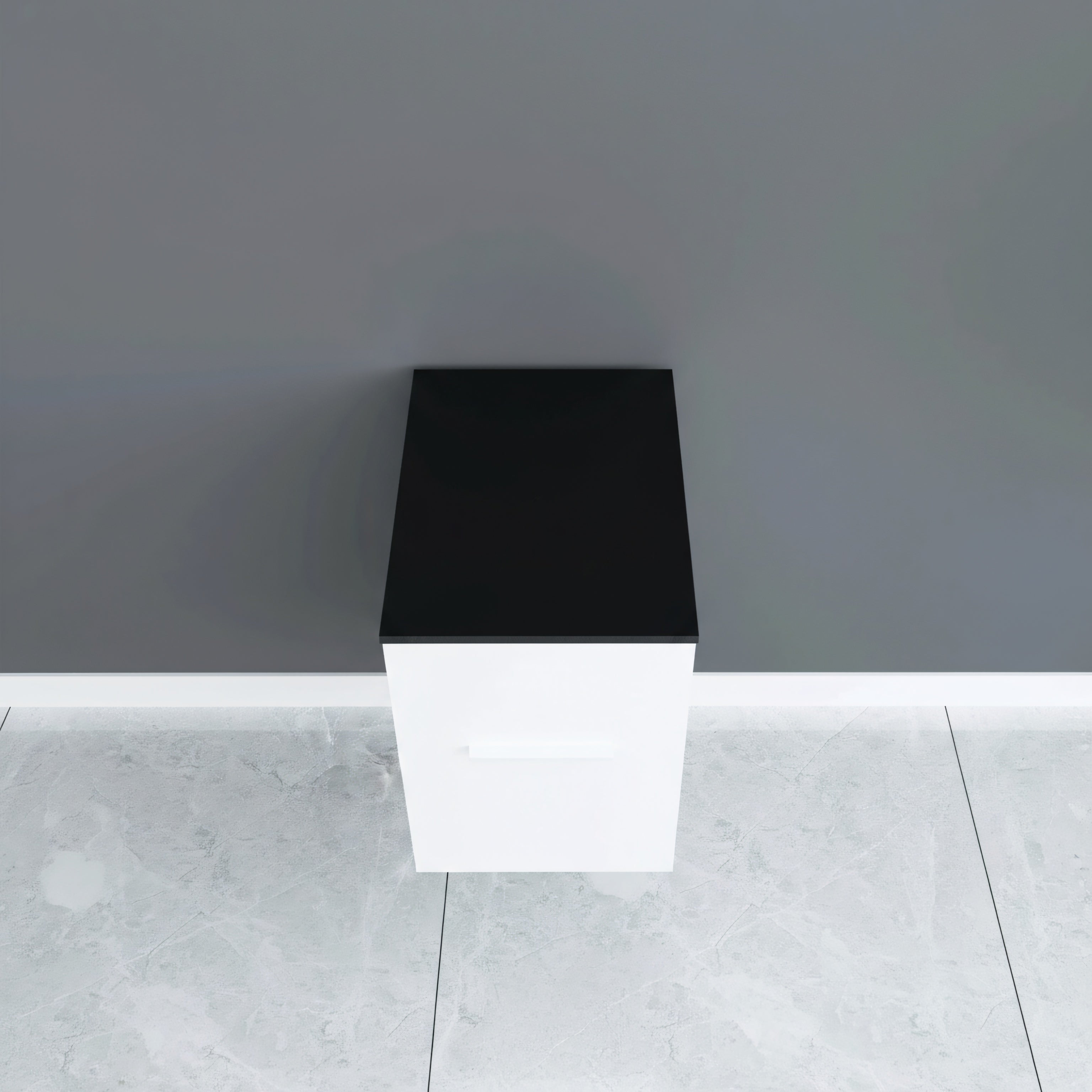 12" Matte White Wall Mount Middle Cabinet with Black Tempered Glass Countertop-Migration_Bathroom Vanities-DECOROLALA