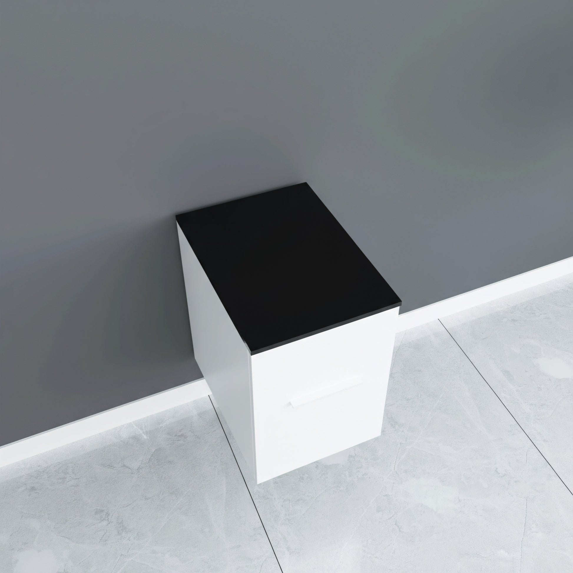 12" Matte White Wall Mount Middle Cabinet with Black Tempered Glass Countertop-Migration_Bathroom Vanities-DECOROLALA