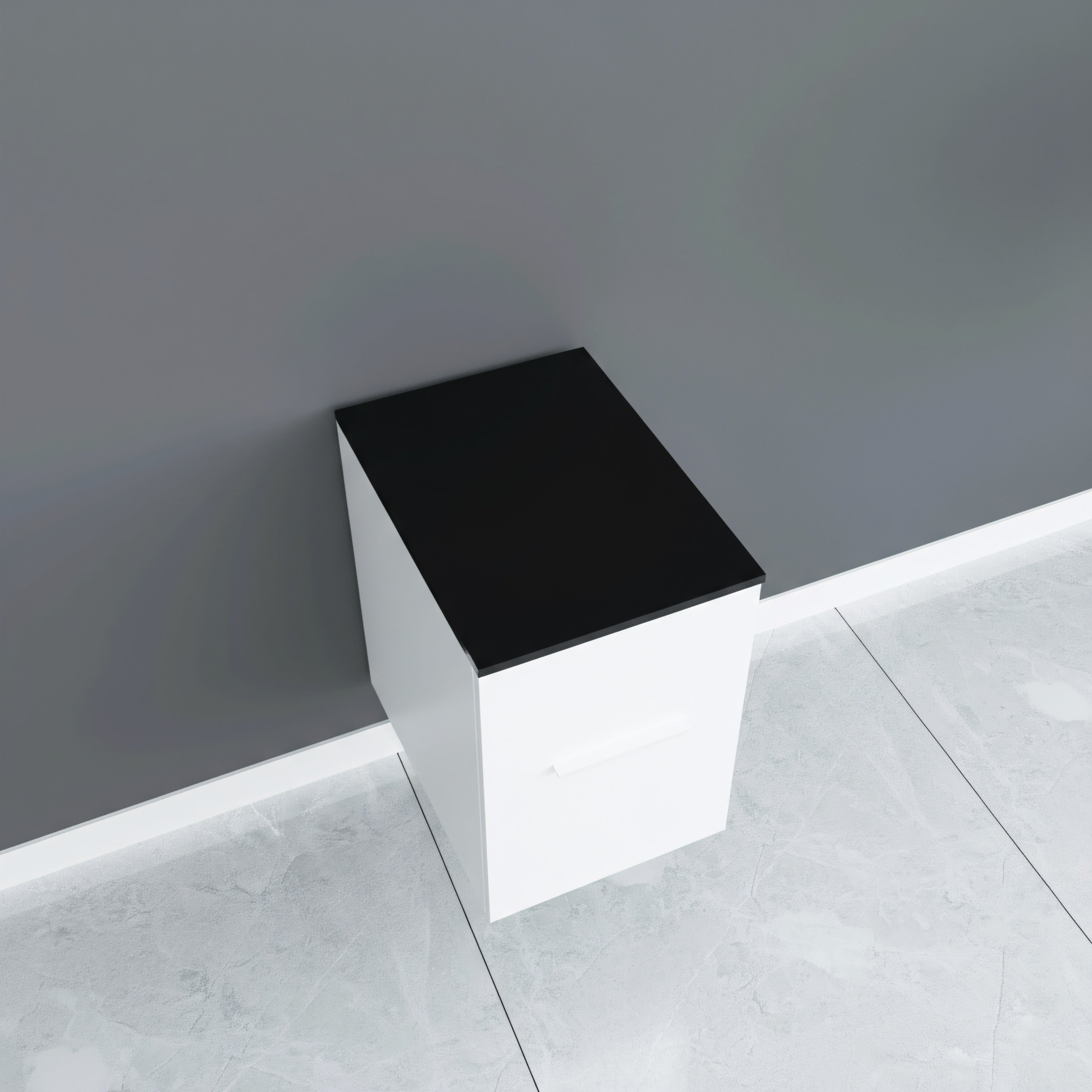 12" Matte White Wall Mount Middle Cabinet with Black Tempered Glass Countertop-Migration_Bathroom Vanities-DECOROLALA