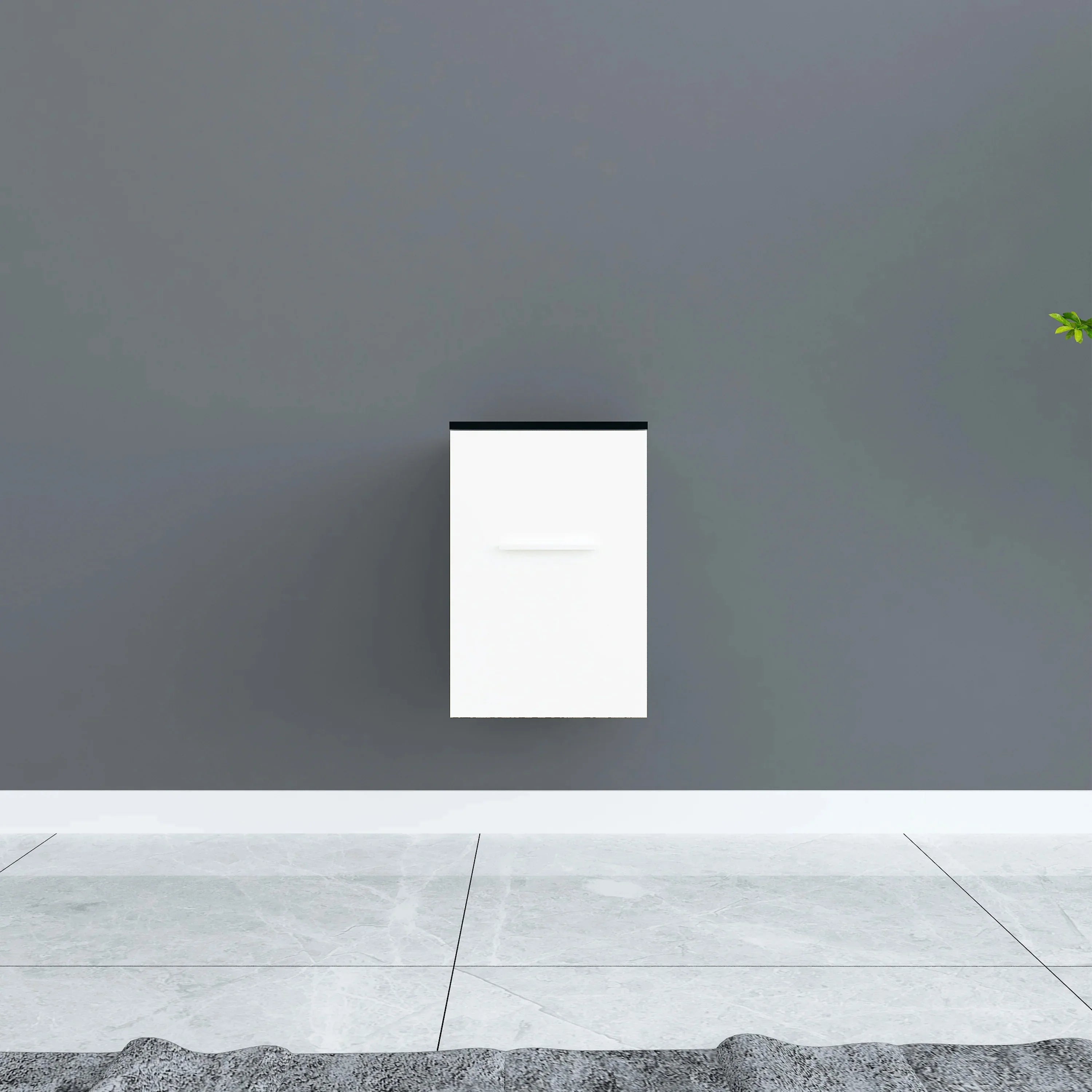 12" Matte White Wall Mount Middle Cabinet with Black Tempered Glass Countertop-Migration_Bathroom Vanities-DECOROLALA