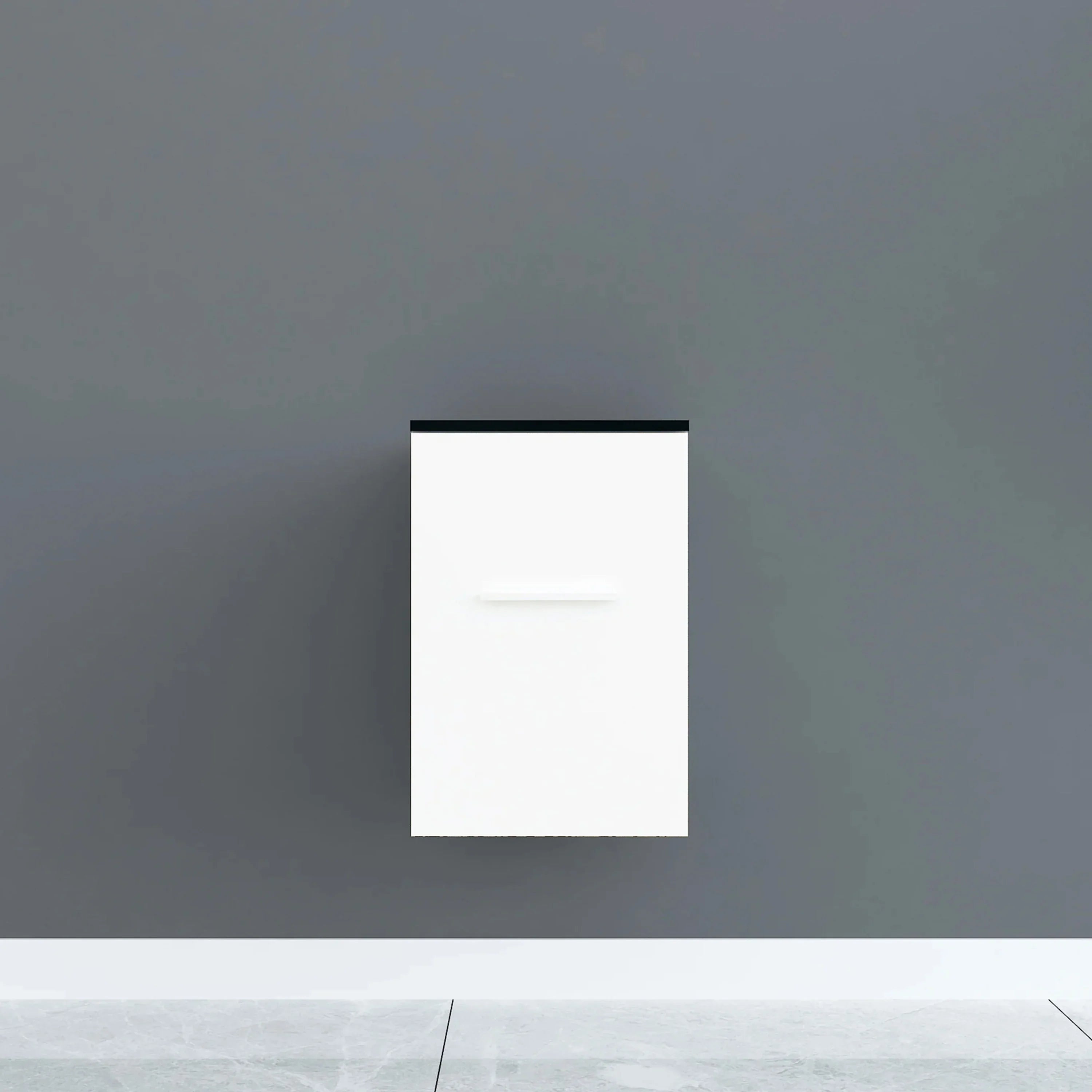 12" Matte White Wall Mount Middle Cabinet with Black Tempered Glass Countertop-Migration_Bathroom Vanities-DECOROLALA