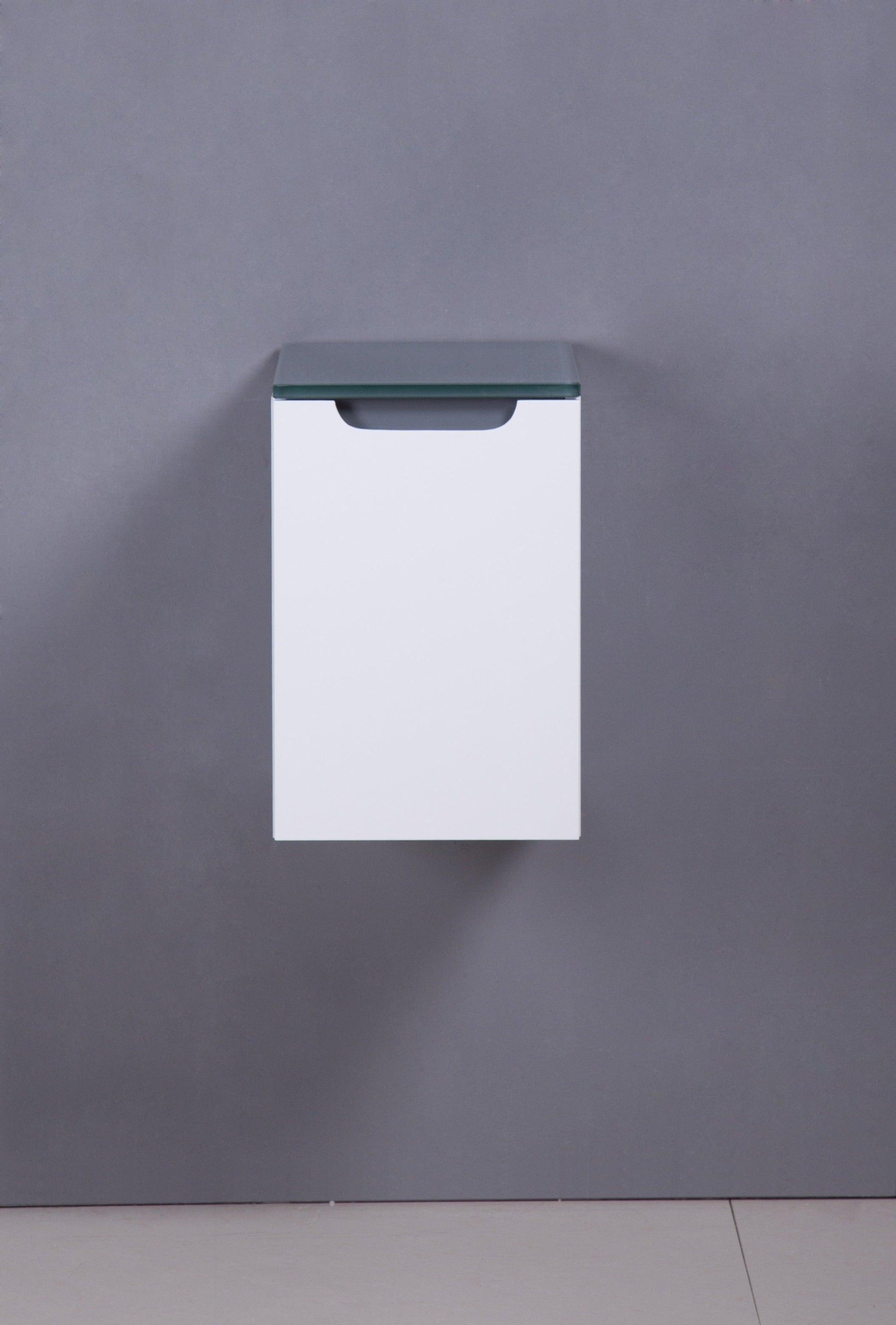 12" Matte White Wall Mount Storage with Green Glass Countertop Lima-Migration_Bathroom Vanities-DECOROLALA