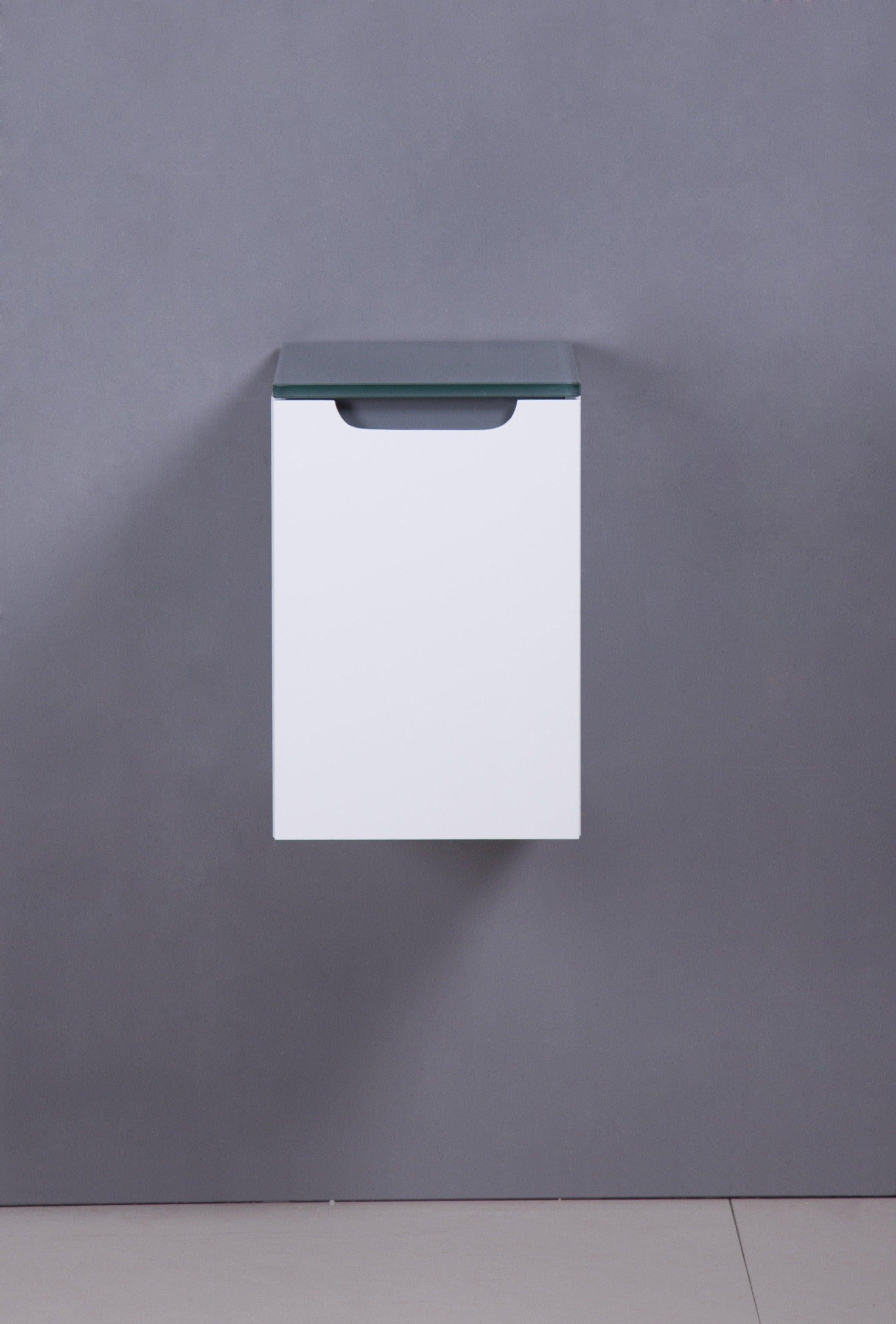 12" Matte White Wall Mount Storage with Green Glass Countertop Lima-Migration_Bathroom Vanities-DECOROLALA