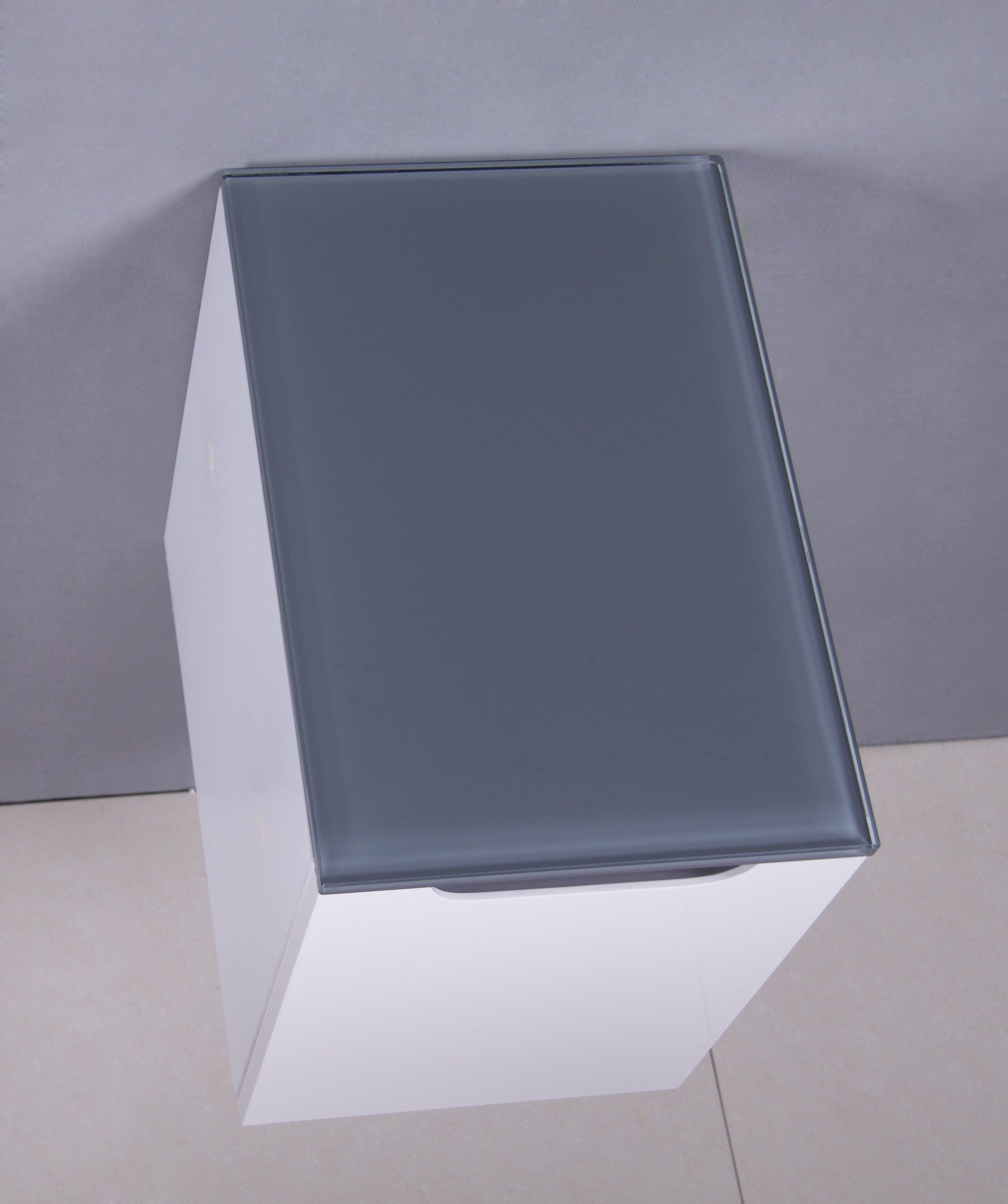 12" Matte White Wall Mount Storage with Green Glass Countertop Lima-Migration_Bathroom Vanities-DECOROLALA