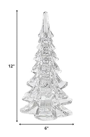 12" Mouth Blown Clear Glass Christmas Tree Sculpture-Sculptures-DECOROLALA