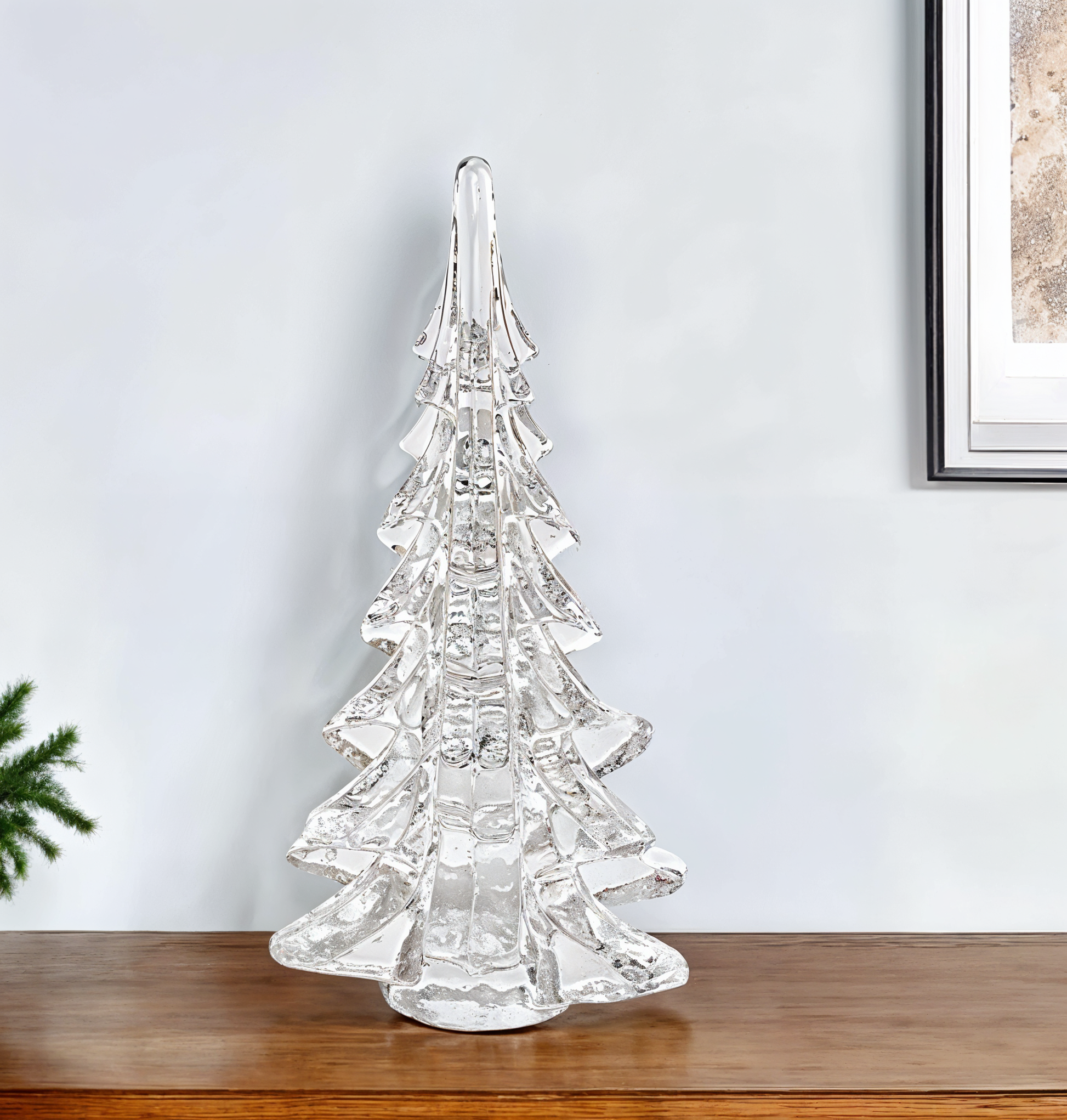 12" Mouth Blown Clear Glass Christmas Tree Sculpture-Sculptures-DECOROLALA
