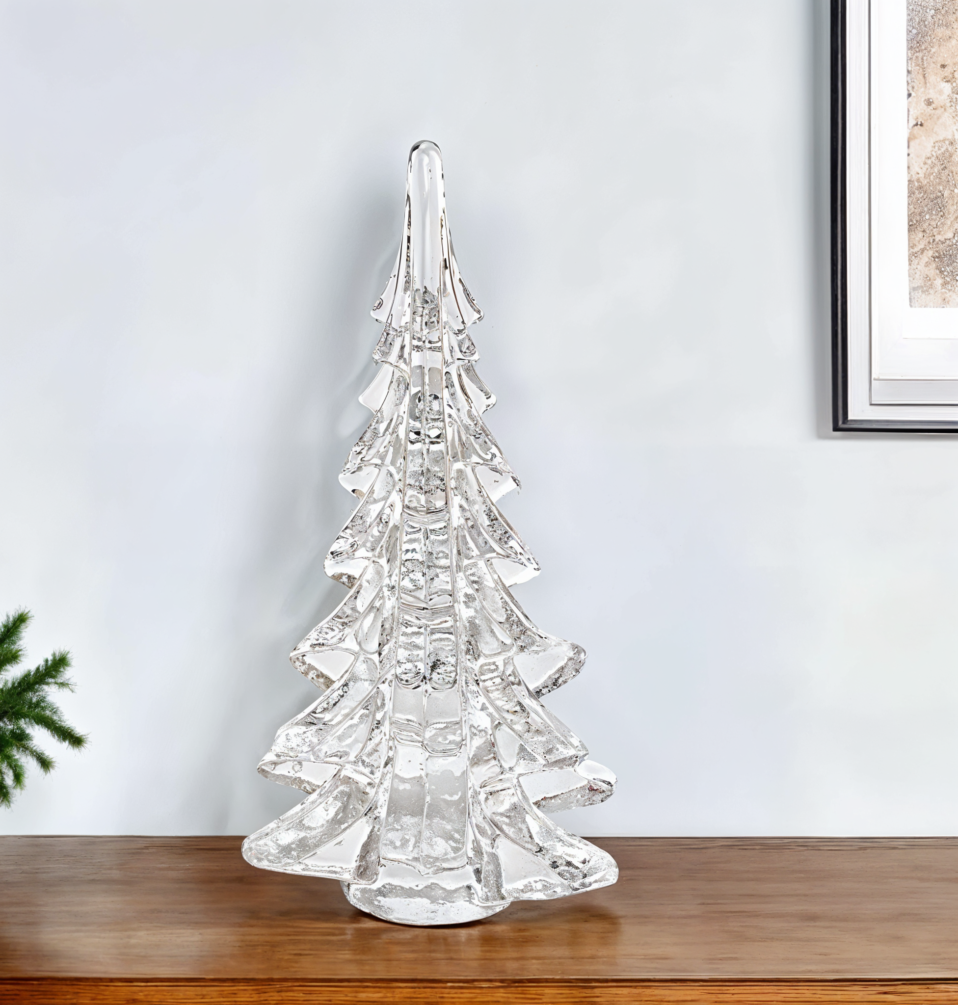 12" Mouth Blown Clear Glass Christmas Tree Sculpture-Sculptures-DECOROLALA