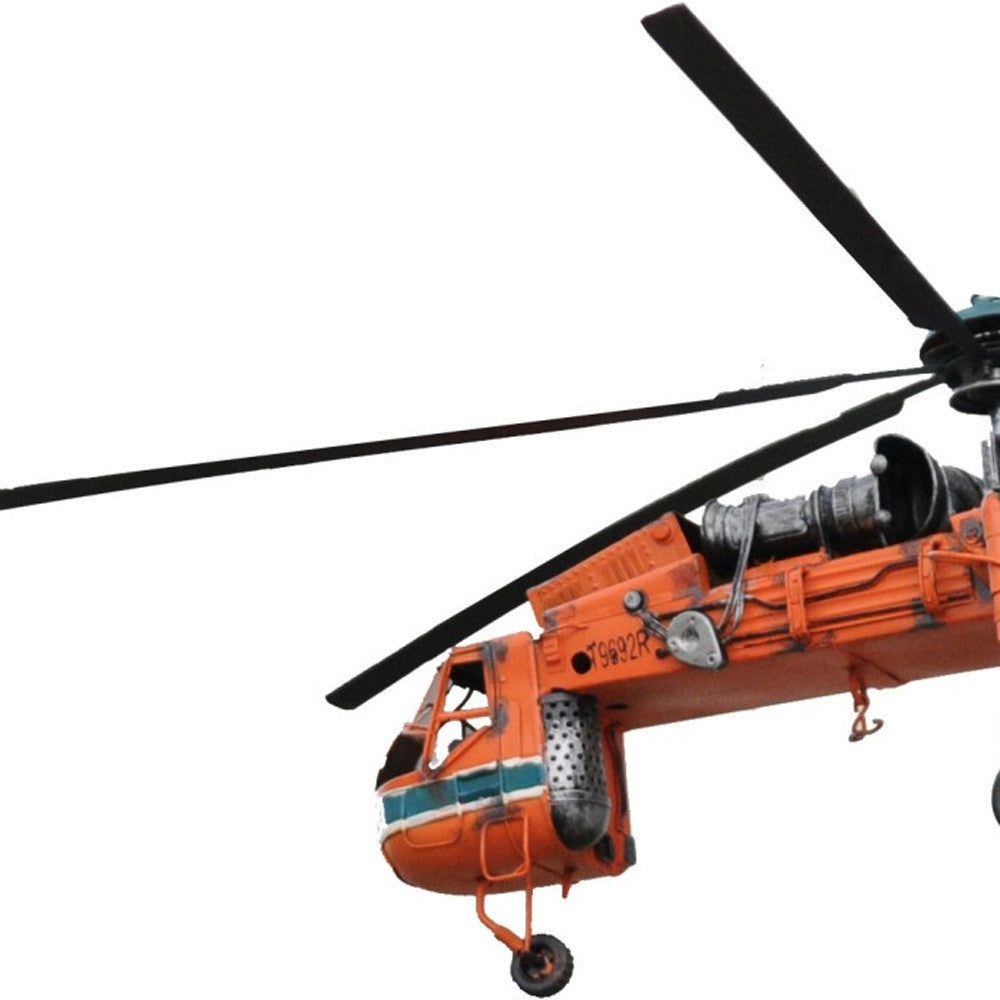 12" Orange Metal Hand Painted Model Airplane Tabletop Sculpture-Sculptures-DECOROLALA