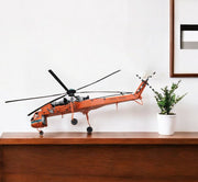 12" Orange Metal Hand Painted Model Airplane Tabletop Sculpture-Sculptures-DECOROLALA