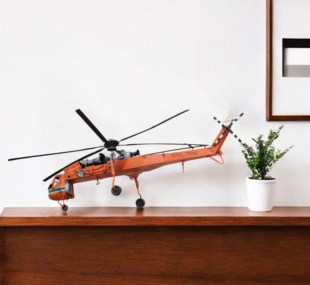 12" Orange Metal Hand Painted Model Airplane Tabletop Sculpture-Sculptures-DECOROLALA