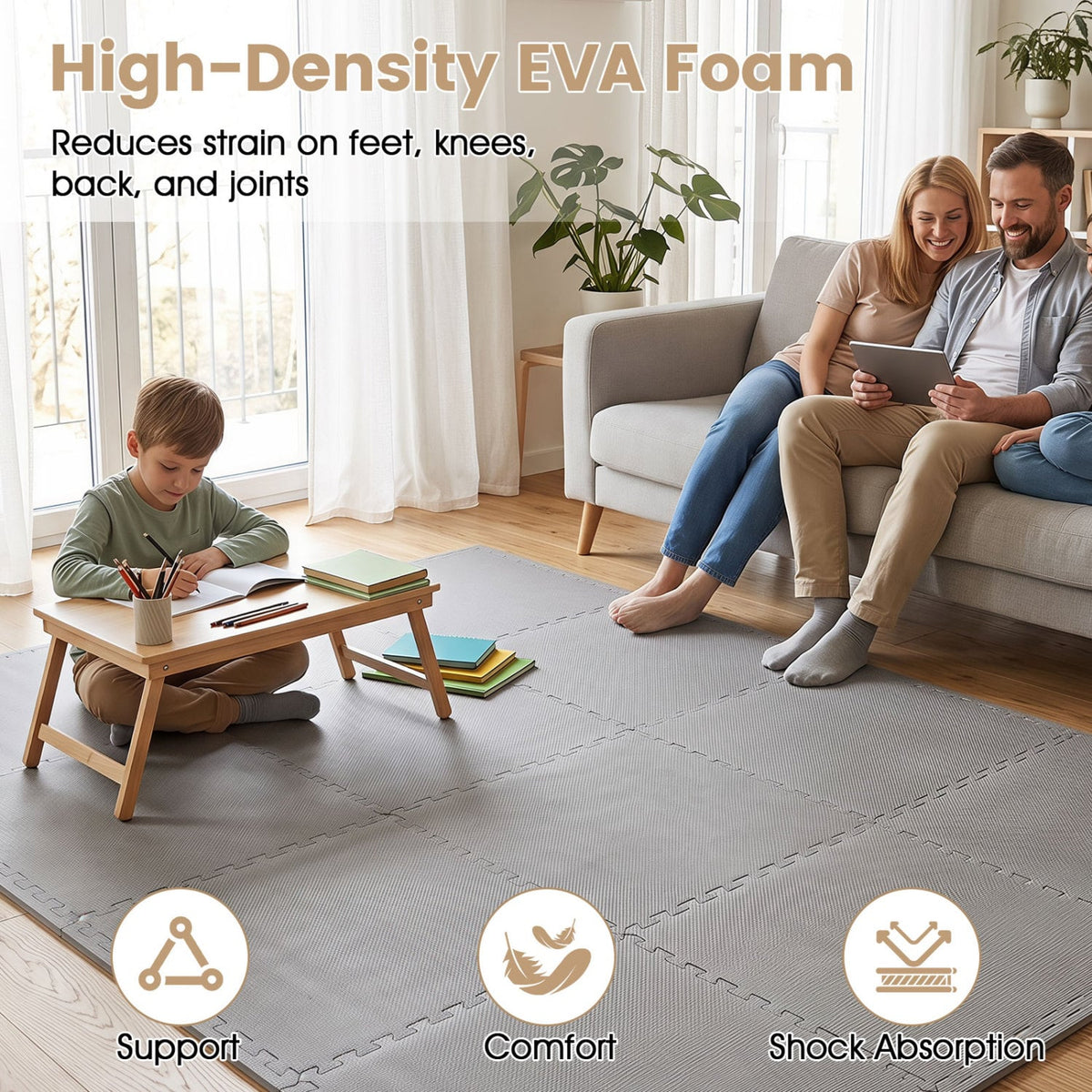 12 Pack Non-Slip Protective Interlocking EVA Foam Floor Tiles-Gray-Foam Floor Tiles-DECOROLALA