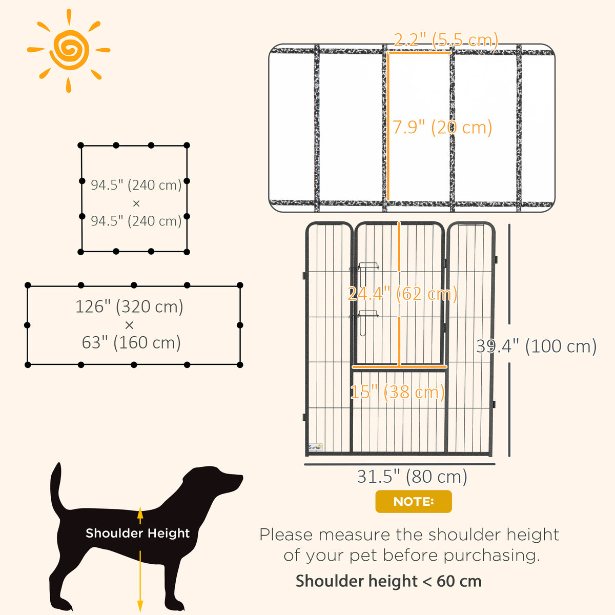 12-Panel Dog Playpen with Gate - 39"H Grey Steel Pet Fence-Dogs-DECOROLALA