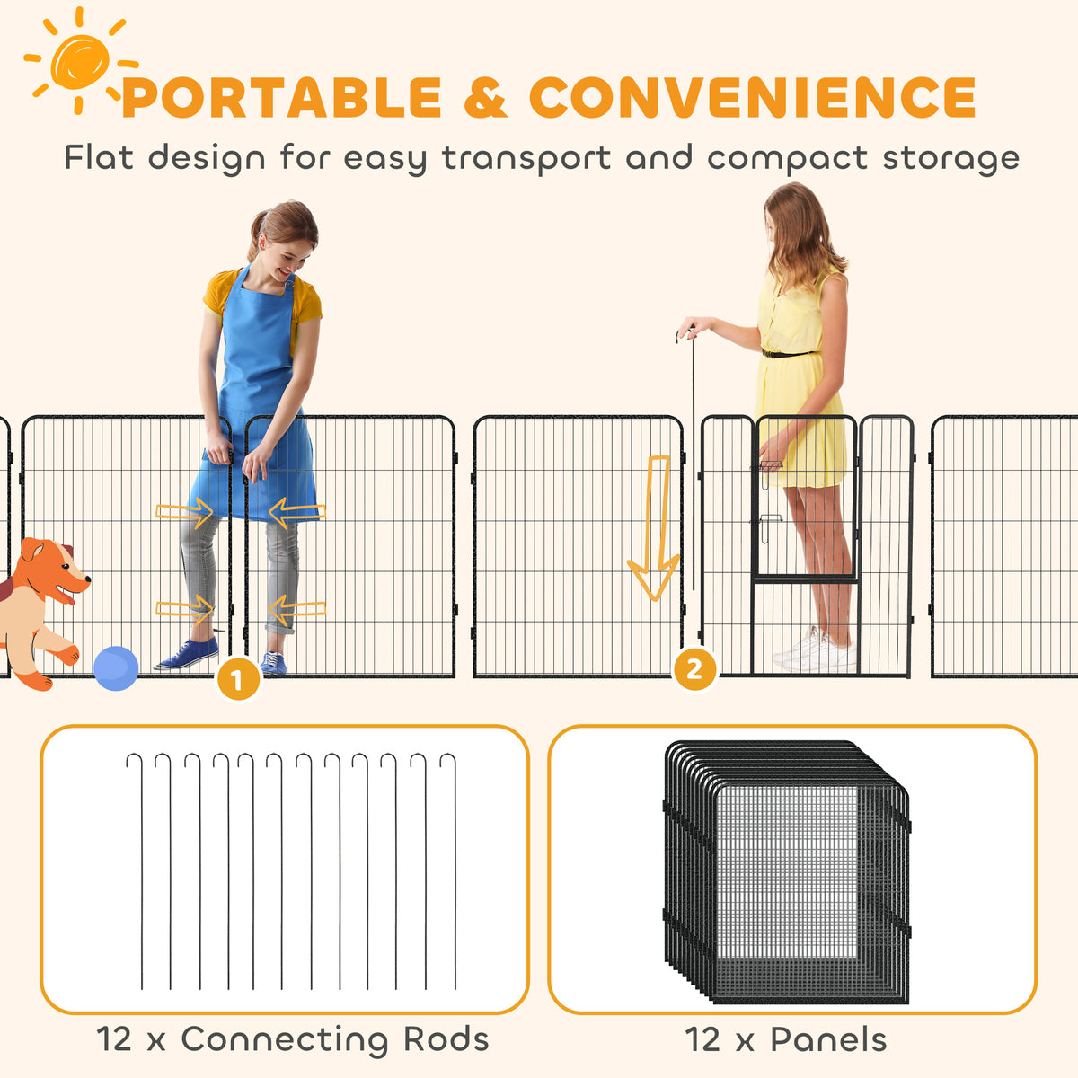 12-Panel Dog Playpen with Gate - 39"H Grey Steel Pet Fence-Dogs-DECOROLALA