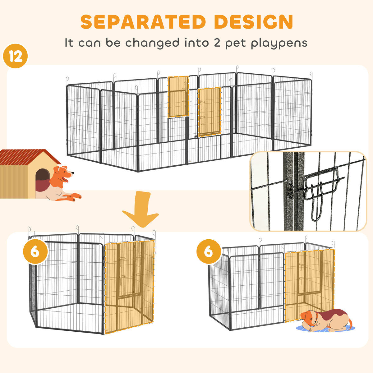 12-Panel Dog Playpen with Gate - 39"H Grey Steel Pet Fence-Dogs-DECOROLALA