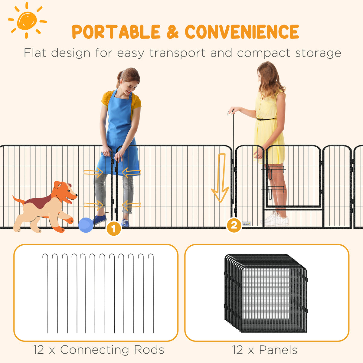 12-Panel Dog Playpen with Gate - Grey Steel 31.5"H Indoor/Outdoor-Dogs-DECOROLALA