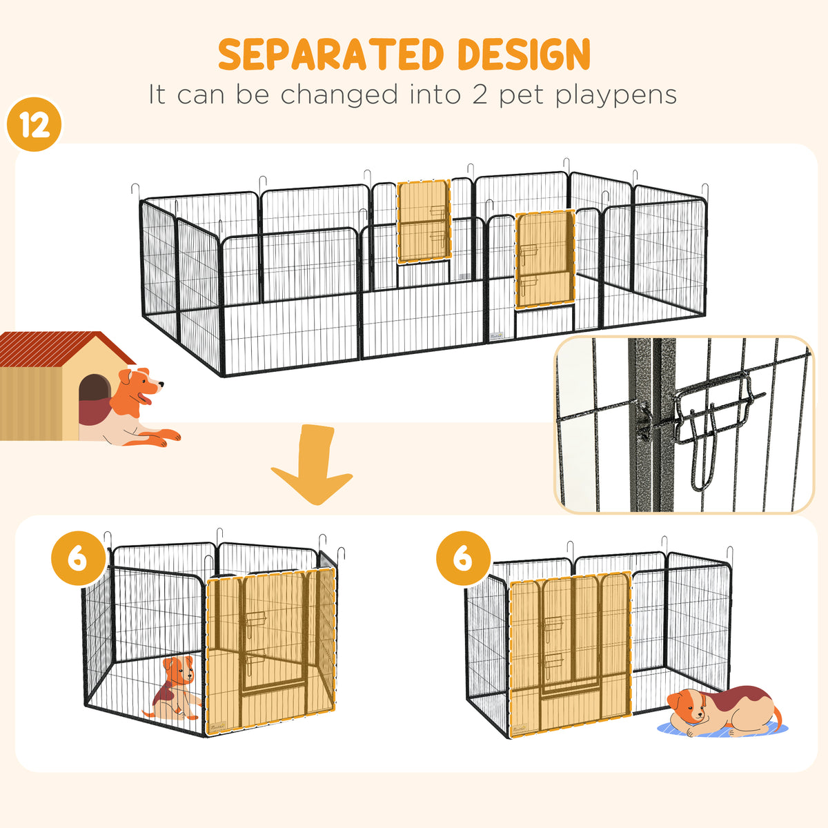 12-Panel Dog Playpen with Gate - Grey Steel 31.5"H Indoor/Outdoor-Dogs-DECOROLALA