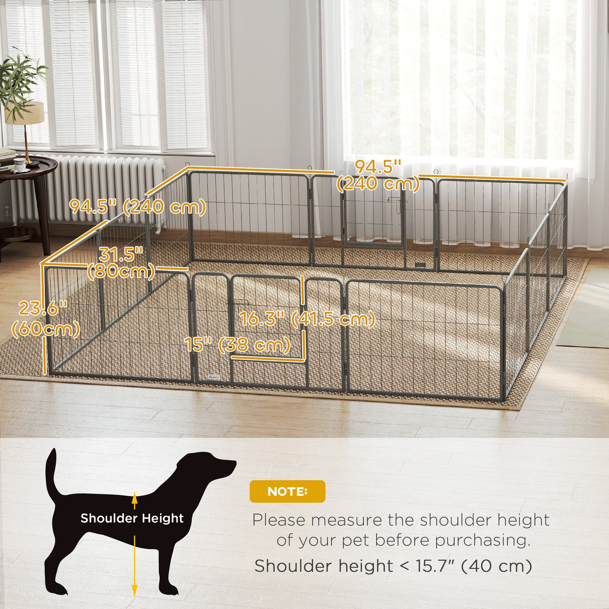 12-Panel Metal Dog Playpen - Grey 23.5"H Indoor/Outdoor Fence-Dogs-DECOROLALA