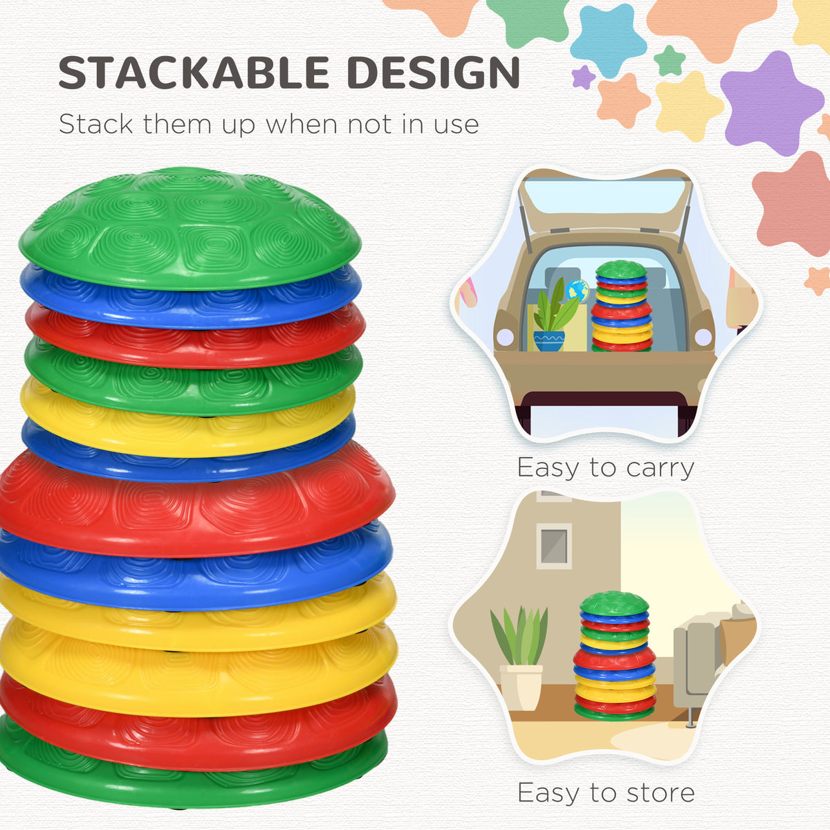 12 PCs Balance Stepping Stones for Kids with Anti-slip Mat, Turtle Shell Design, for Ages 3-8 Years, Stackable-Toys & Games > Baby & Toddler Toys > Kids Gym & Playmats-DECOROLALA