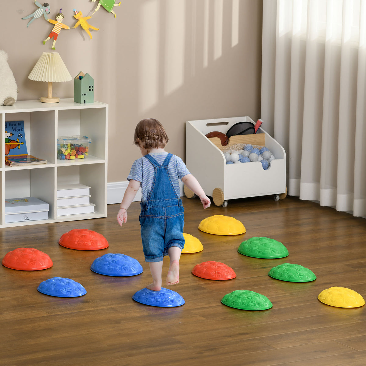 12 PCs Balance Stepping Stones for Kids with Anti-slip Mat, Turtle Shell Design, for Ages 3-8 Years, Stackable-Toys & Games > Baby & Toddler Toys > Kids Gym & Playmats-DECOROLALA