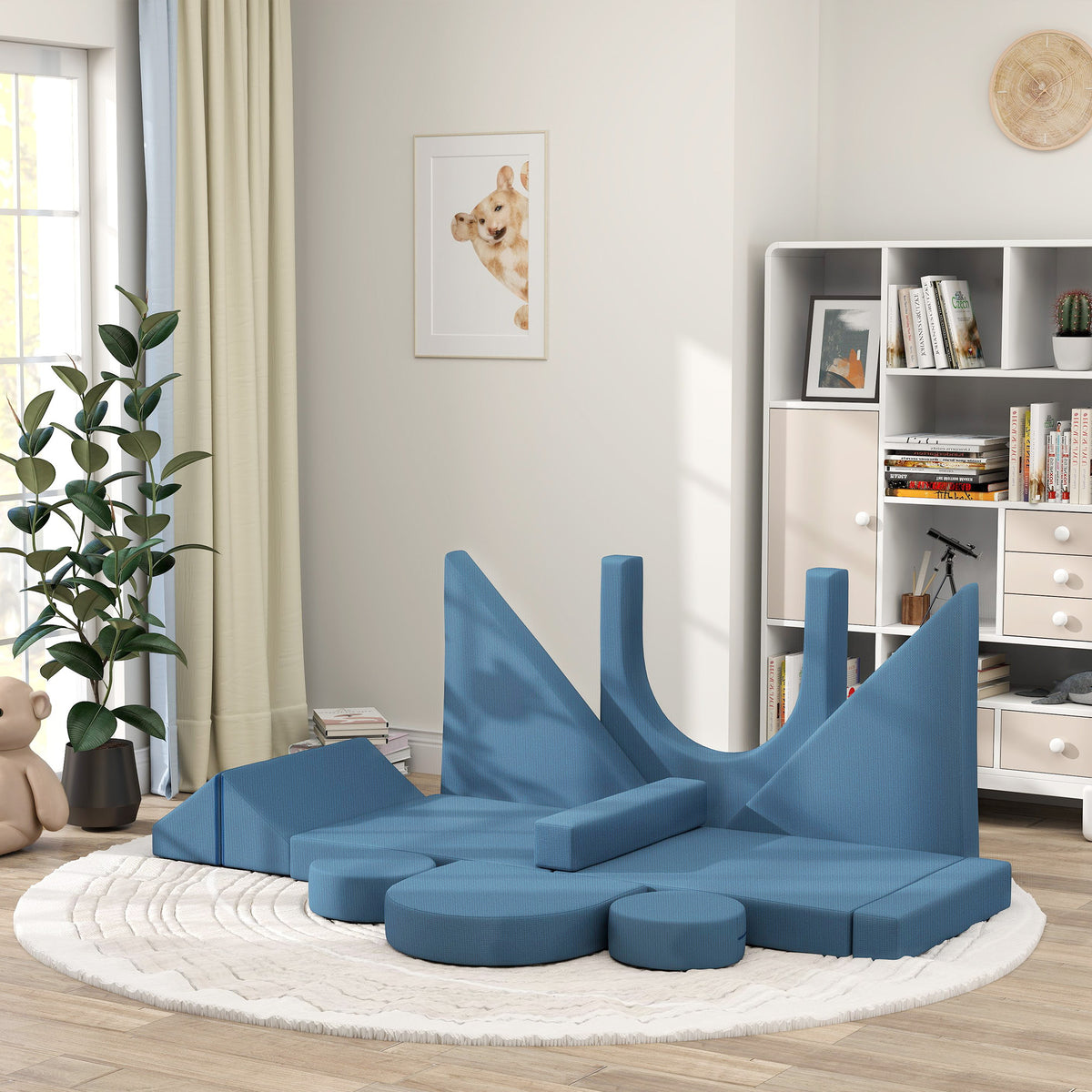 12-Piece Modular Kids Play Couch Building Fort for Playroom Bedroom, Convertible Kids Sofa, Blue-Toys & Games > Baby & Toddler Toys > Kids Gym & Playmats-DECOROLALA