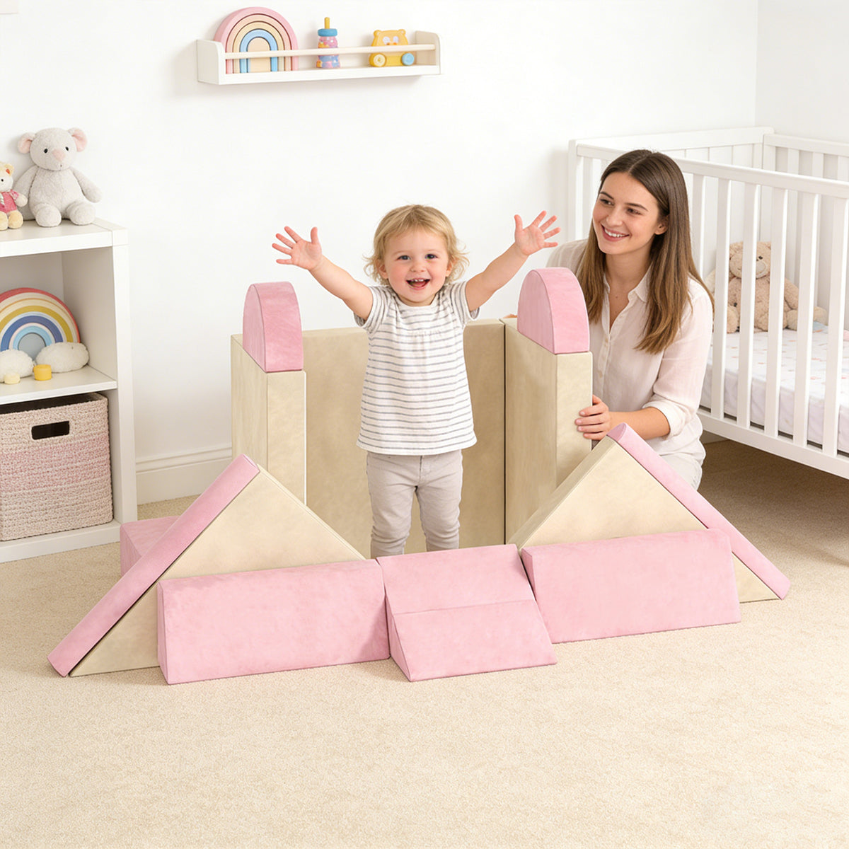12 PCS Modular Kids Play Couch, Child Sectional Sofa for Toddlers, Convertible Foam and Floor Cushion, Grey-Toys & Games > Baby & Toddler Toys > Kids Gym & Playmats-DECOROLALA