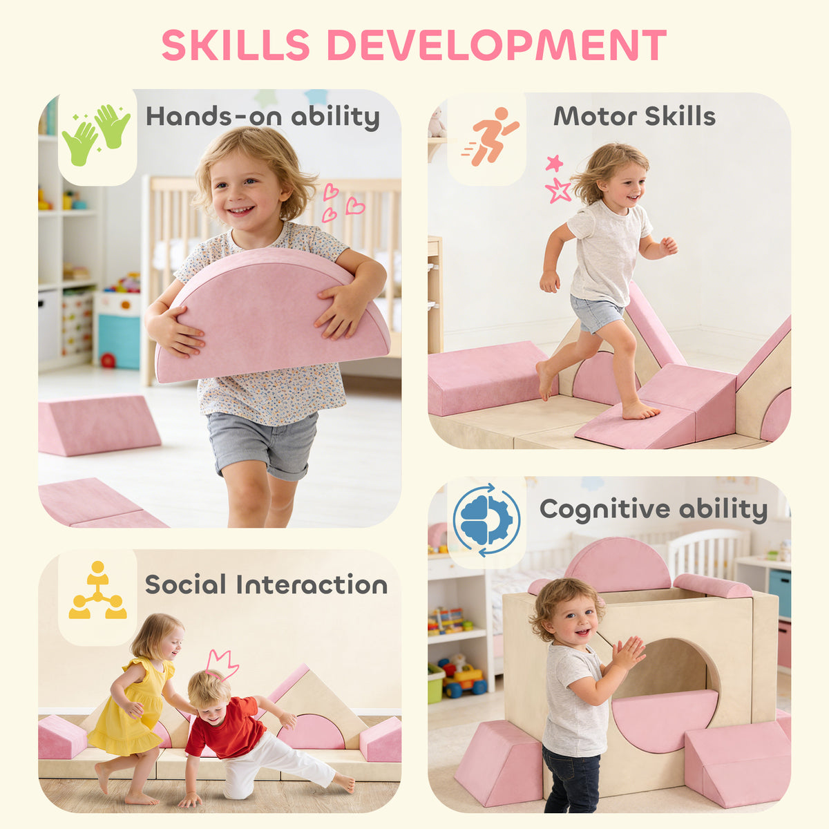 12 PCS Modular Kids Play Couch, Child Sectional Sofa for Toddlers, Convertible Foam and Floor Cushion, Grey-Toys & Games > Baby & Toddler Toys > Kids Gym & Playmats-DECOROLALA