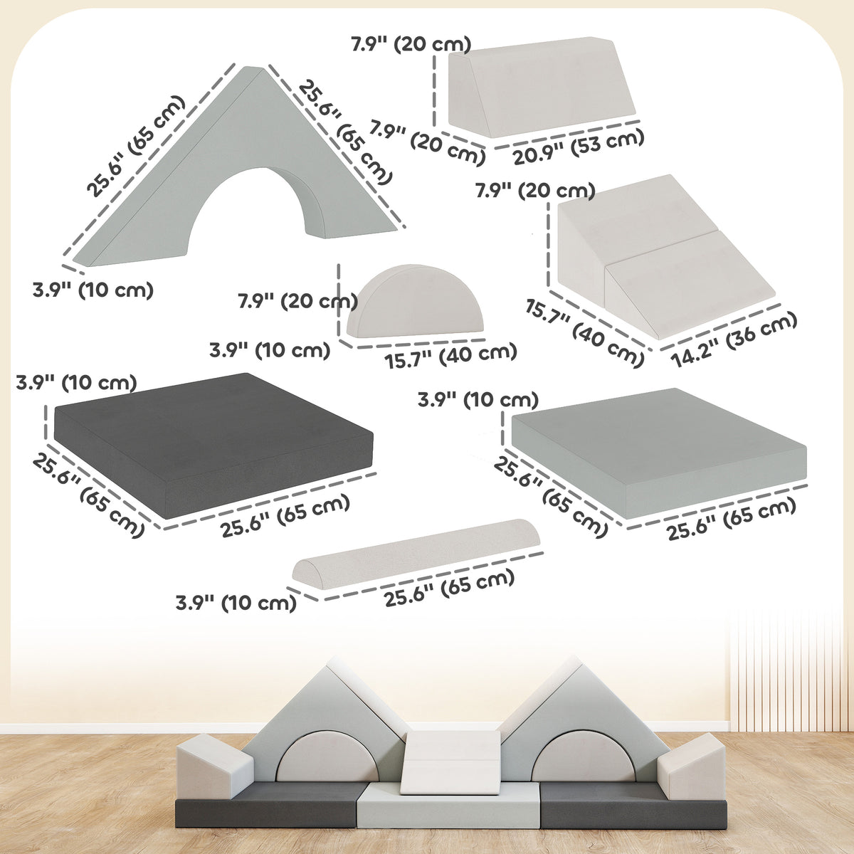 12 PCS Modular Kids Play Couch, Child Sectional Sofa for Toddlers, Convertible Foam and Floor Cushion, Grey-Toys & Games > Baby & Toddler Toys > Kids Gym & Playmats-DECOROLALA