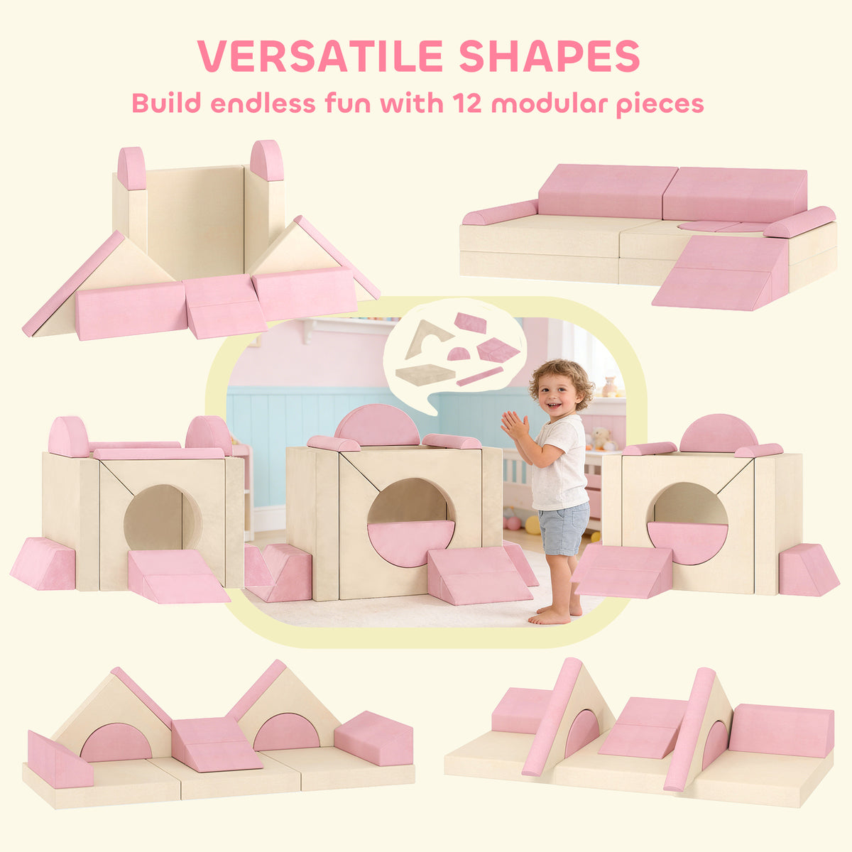 12 PCS Modular Kids Play Couch, Child Sectional Sofa for Toddlers, Convertible Foam and Floor Cushion, Grey-Toys & Games > Baby & Toddler Toys > Kids Gym & Playmats-DECOROLALA