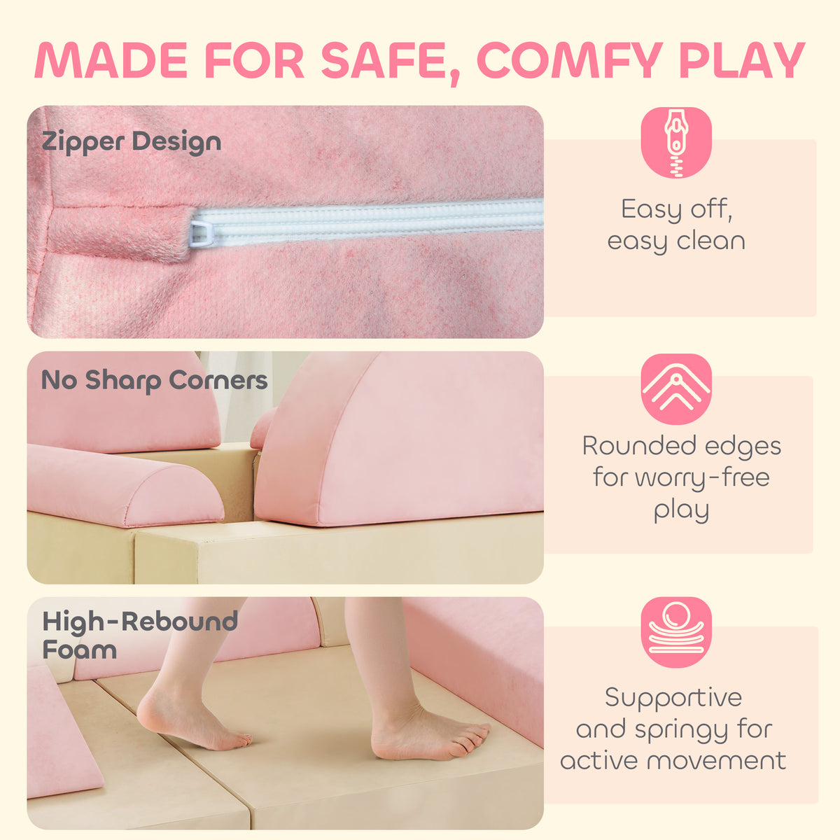 12 PCS Modular Kids Play Couch, Child Sectional Sofa for Toddlers, Convertible Foam and Floor Cushion, Grey-Toys & Games > Baby & Toddler Toys > Kids Gym & Playmats-DECOROLALA